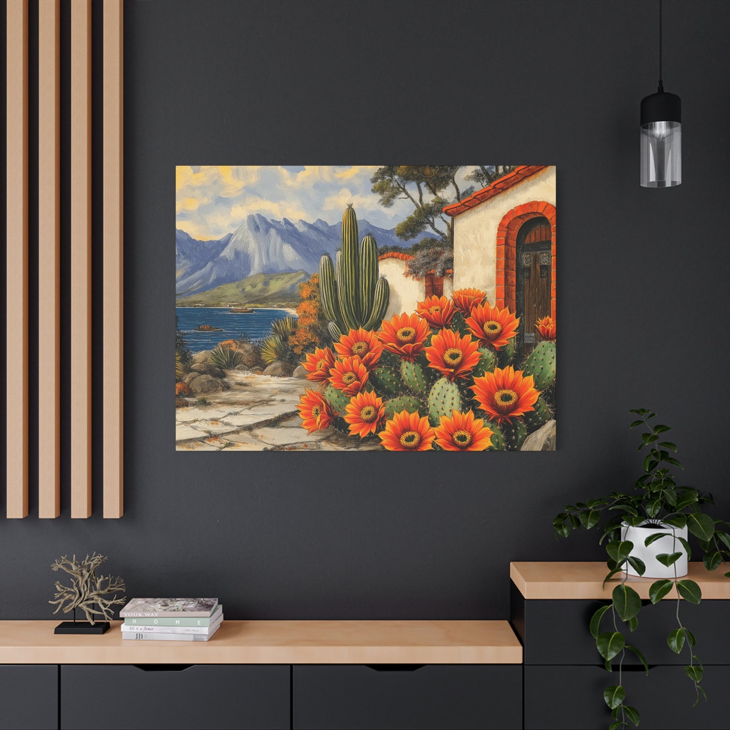 Vibrant Cactus Landscape Canvas Art - 1.25" Stretched Matte Print