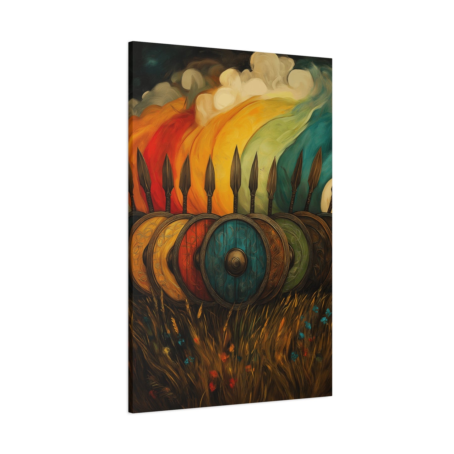 Vibrant Shield Canvas Art - Colorful Stretched Wall Decoration