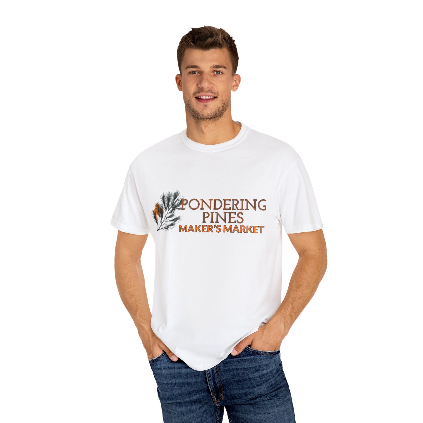 Pondering Pines Artisan T-Shirt - Nature-Inspired Design for Market Lovers