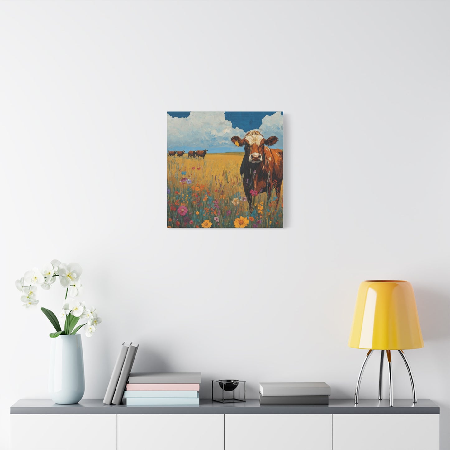 Rustic Cow Canvas Wall Art - Vibrant Farm Landscape Decor