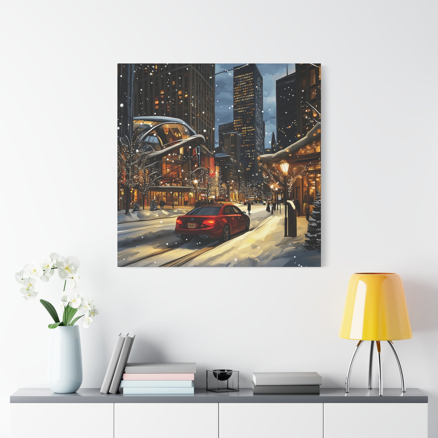 Denver Winter Cityscape Matte Canvas Wall Art - Stretched 1.25"