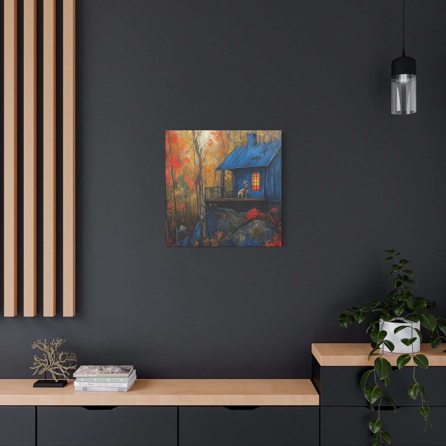 Canvas Print - Rabbit on Porch of Rustic Cabin