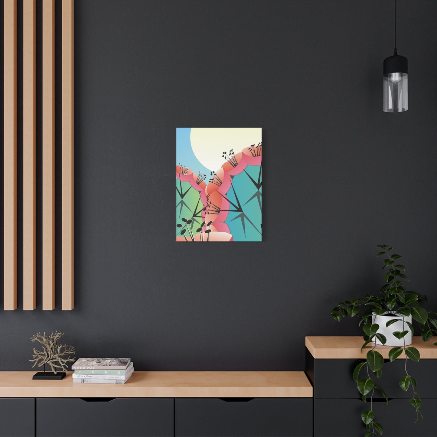 Canvas Print - Many Cacti and Moon in Desert