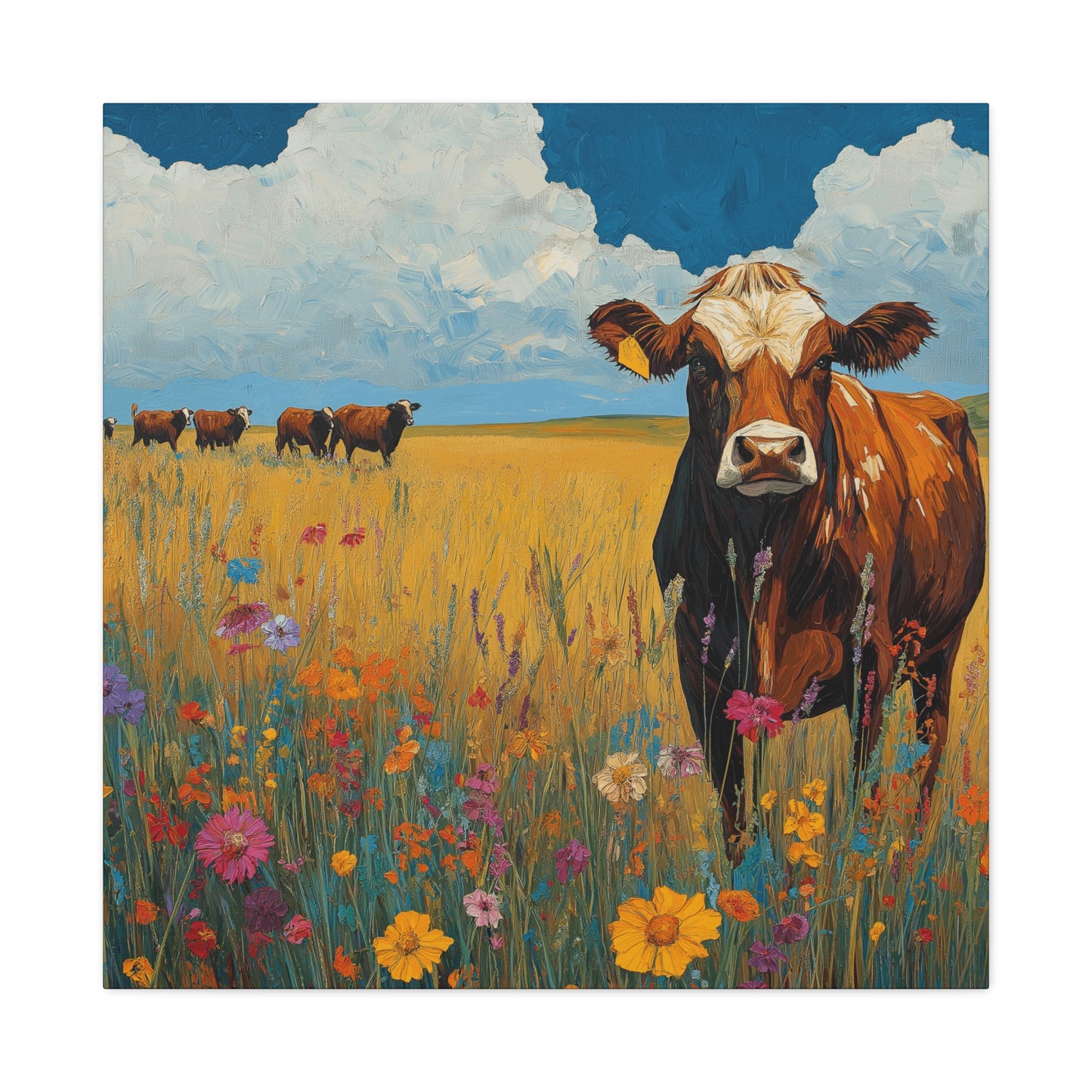Rustic Cow Canvas Wall Art - Vibrant Farm Landscape Decor