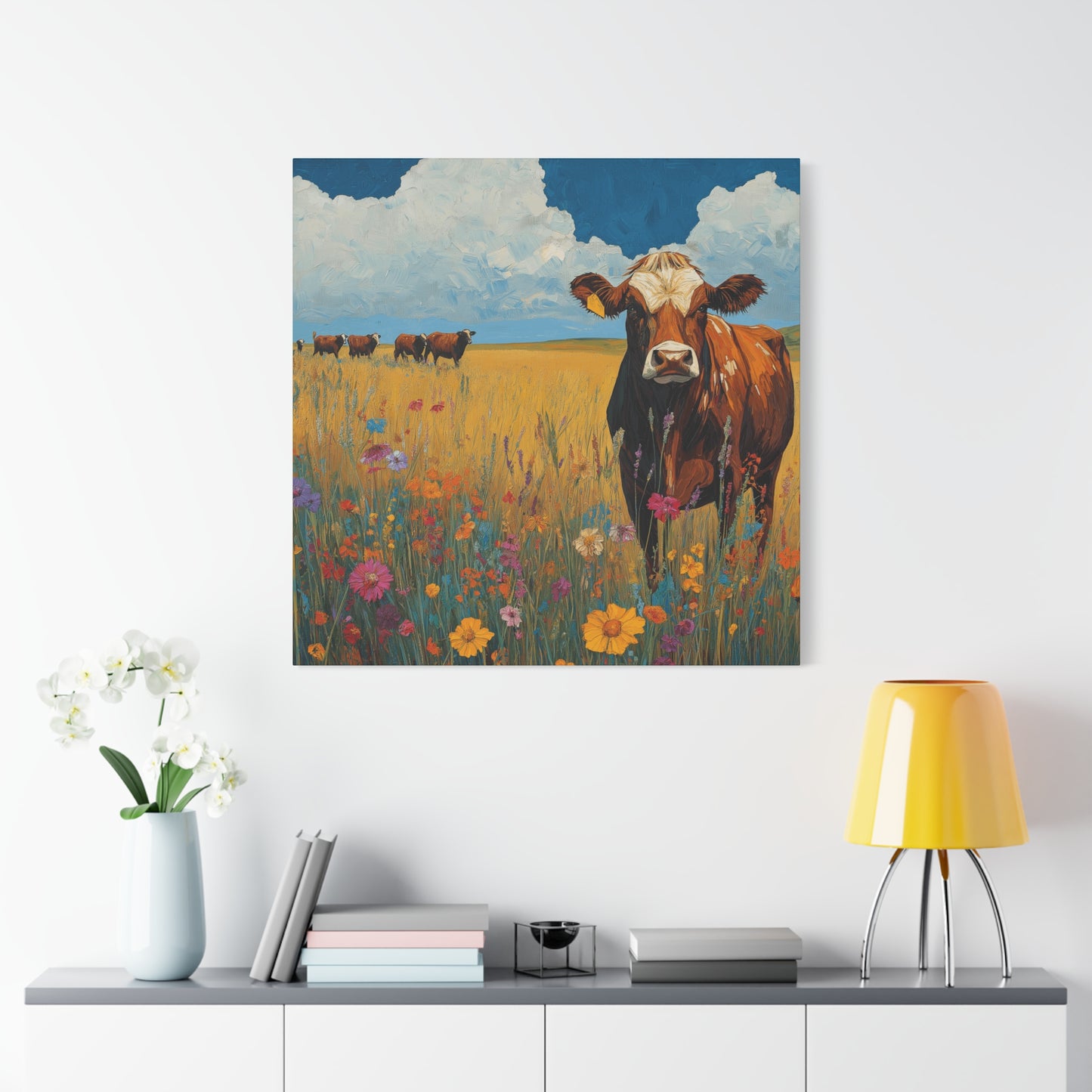 Rustic Cow Canvas Wall Art - Vibrant Farm Landscape Decor