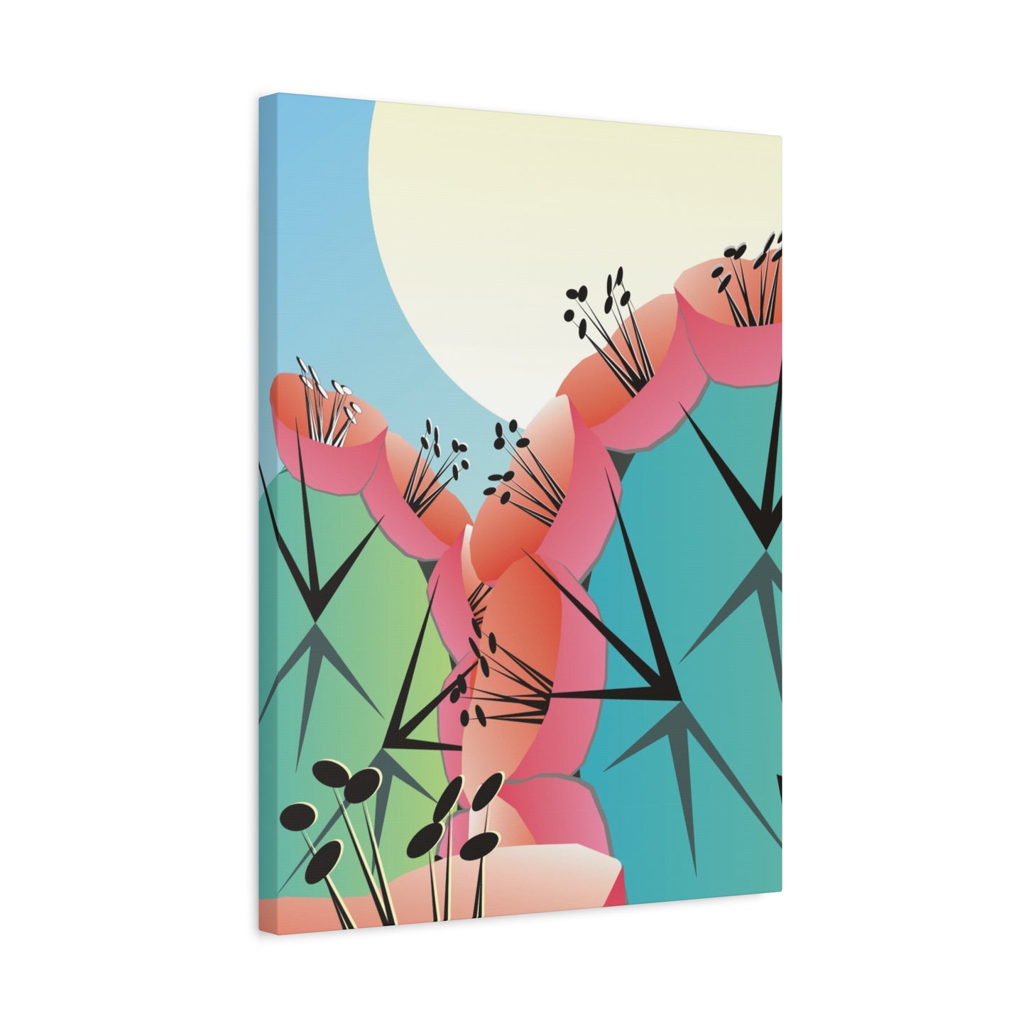 Canvas Print - Many Cacti and Moon in Desert