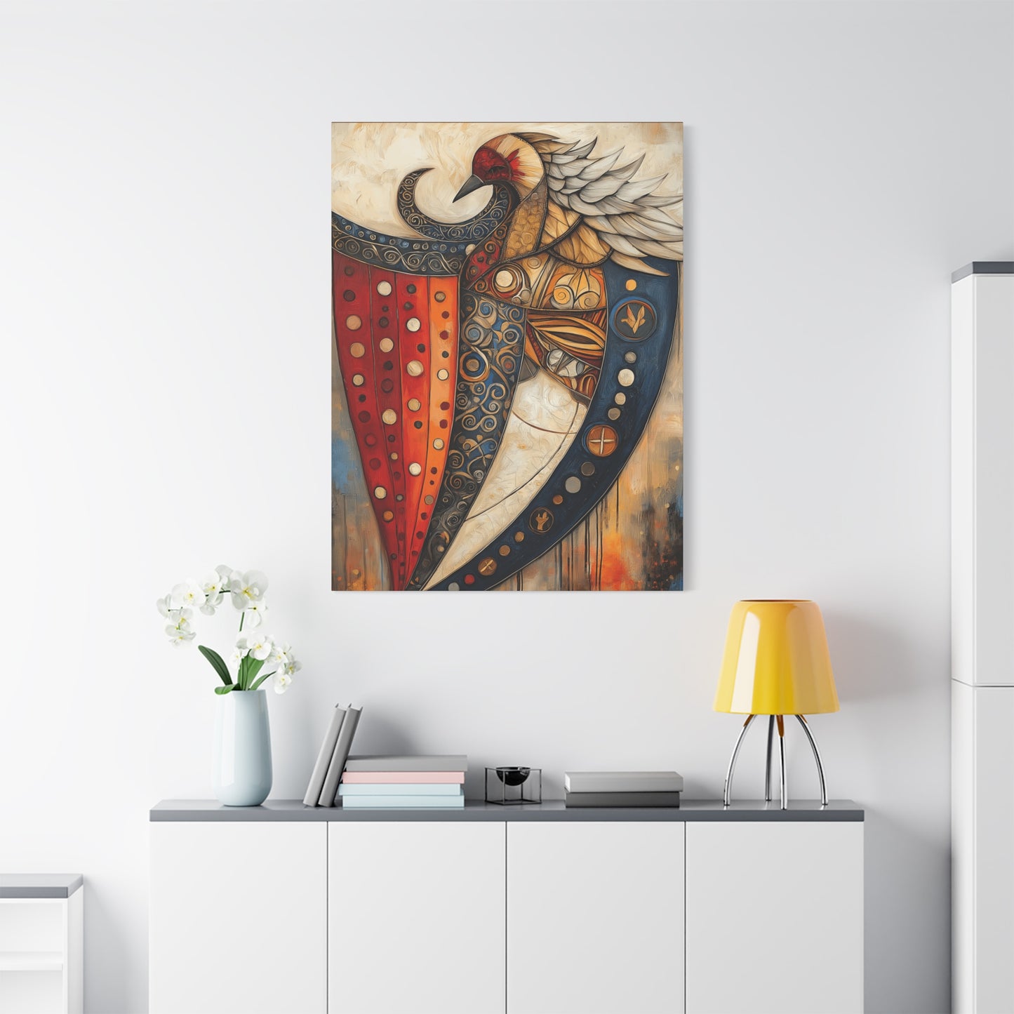 Artistic Stretched Canvas - Vibrant Shielded Bird Artwork