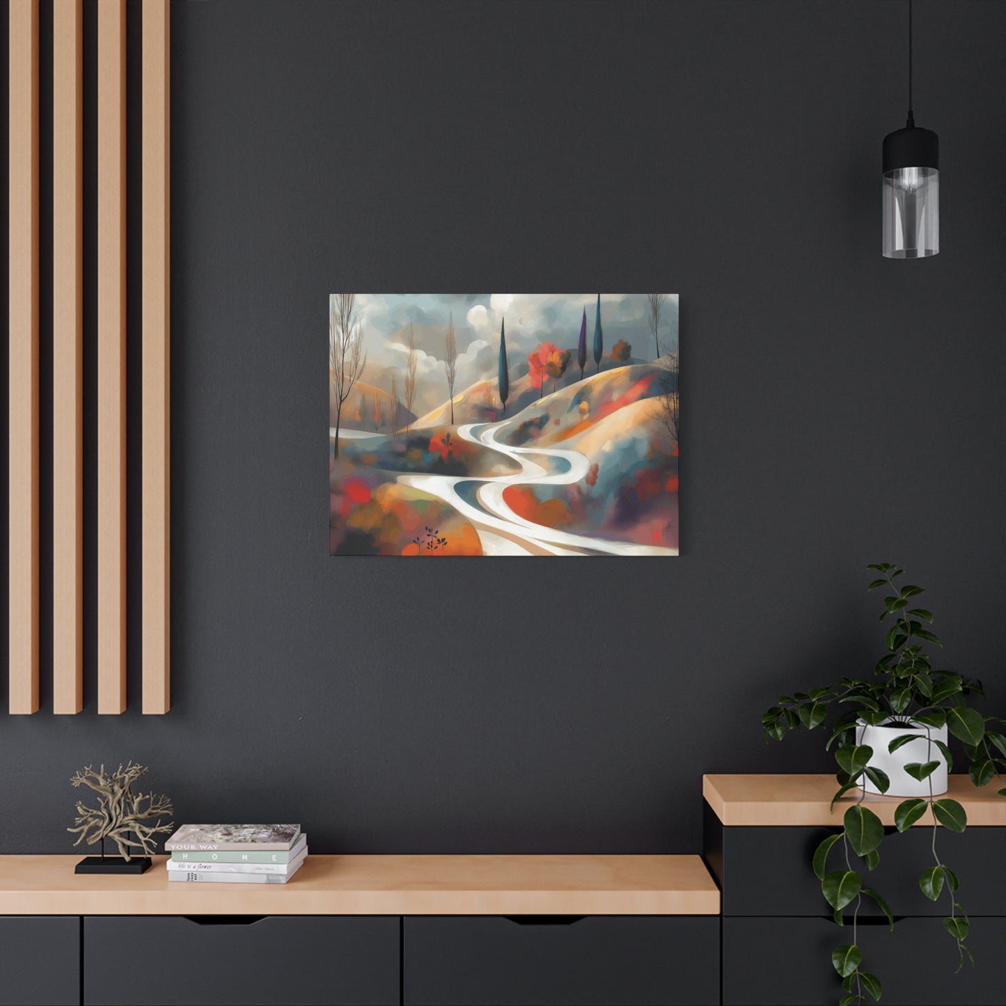 Stretched Matte Canvas Art - Serene Landscape with Winding Road