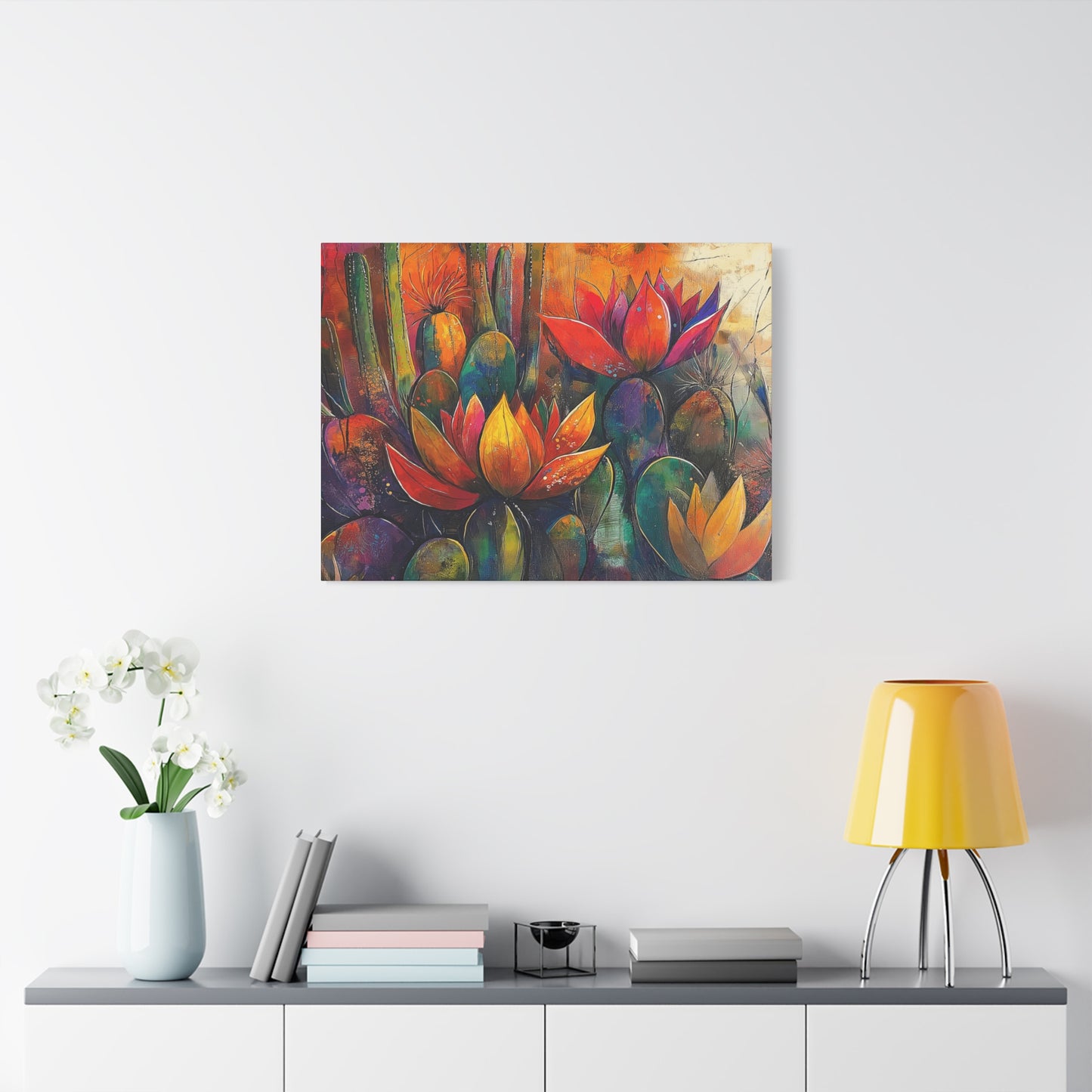 Vibrant Cactus Wall Art - Matte Canvas Print, Floral Desert Decor