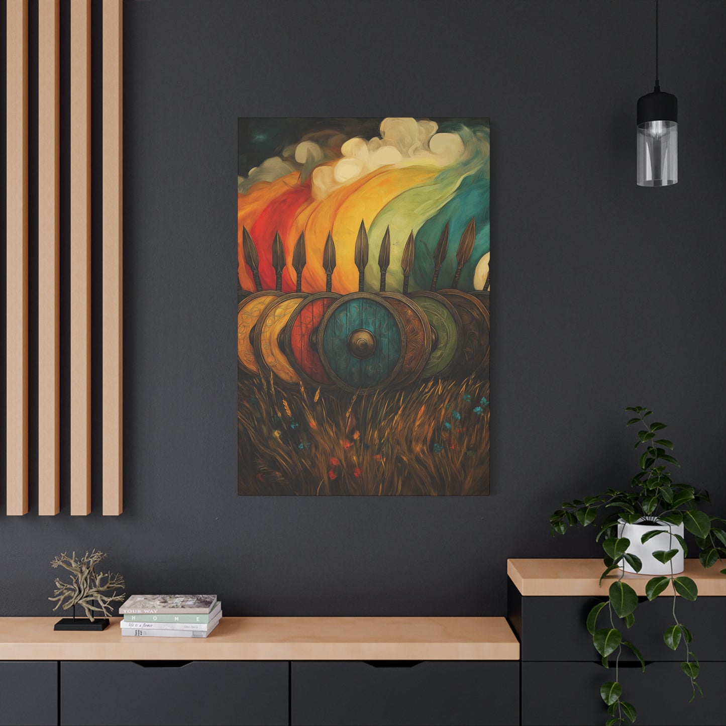 Vibrant Shield Canvas Art - Colorful Stretched Wall Decoration