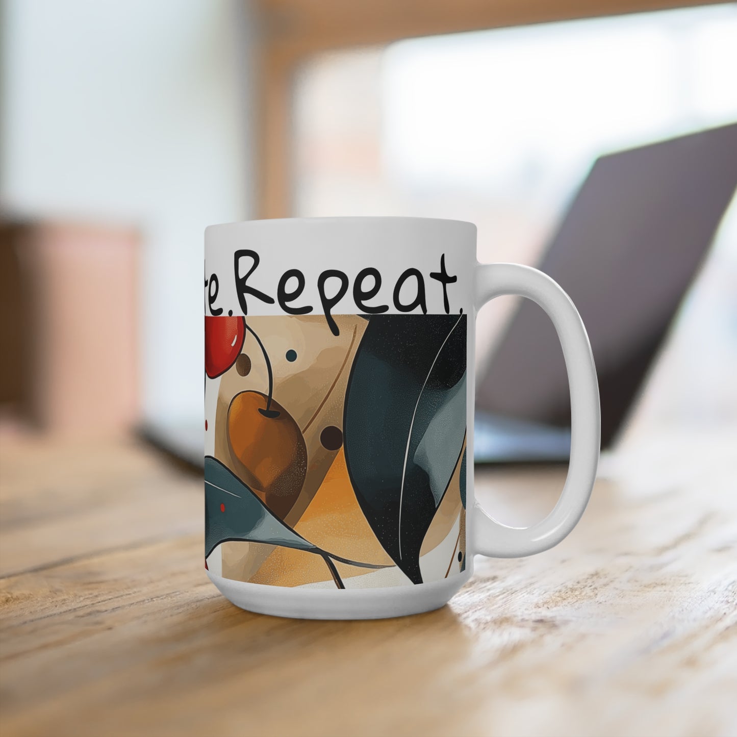 Inspirational 15oz Coffee Mug - 'Wake.Create. Repeat.' - Perfect for Artists and Creatives