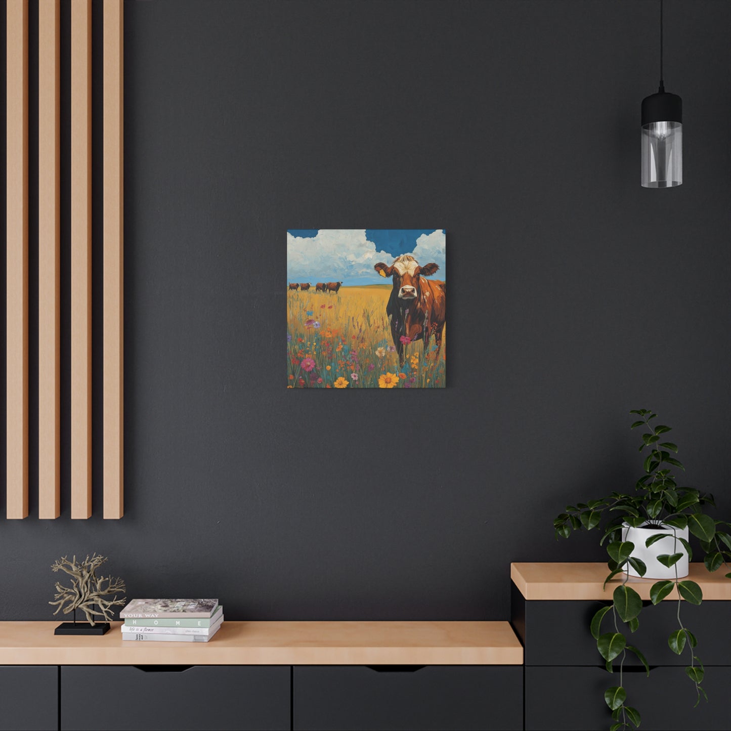 Rustic Cow Canvas Wall Art - Vibrant Farm Landscape Decor