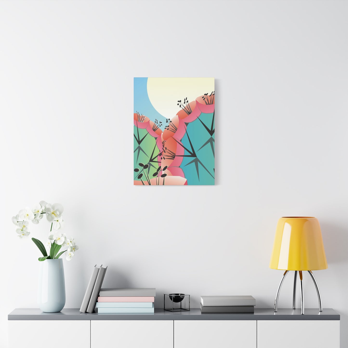 Canvas Print - Many Cacti and Moon in Desert