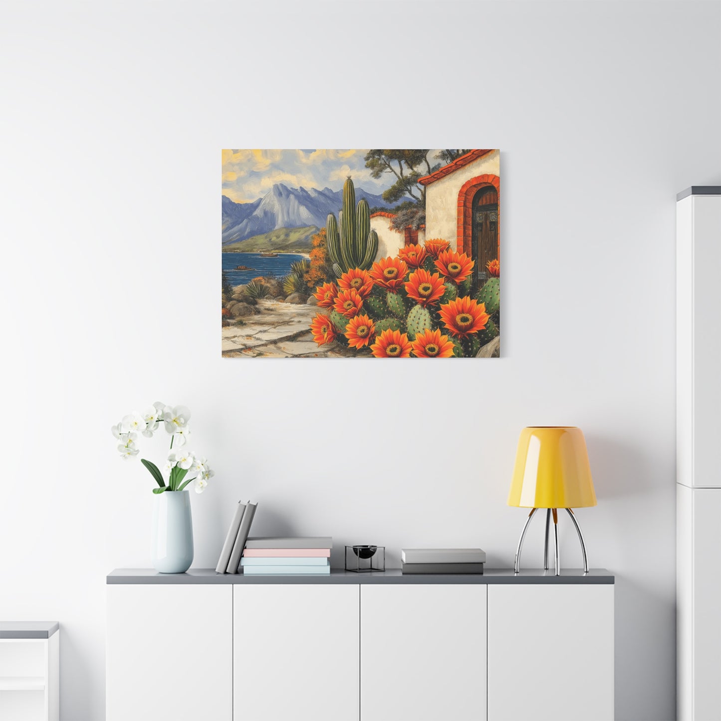 Vibrant Cactus Landscape Canvas Art - 1.25" Stretched Matte Print