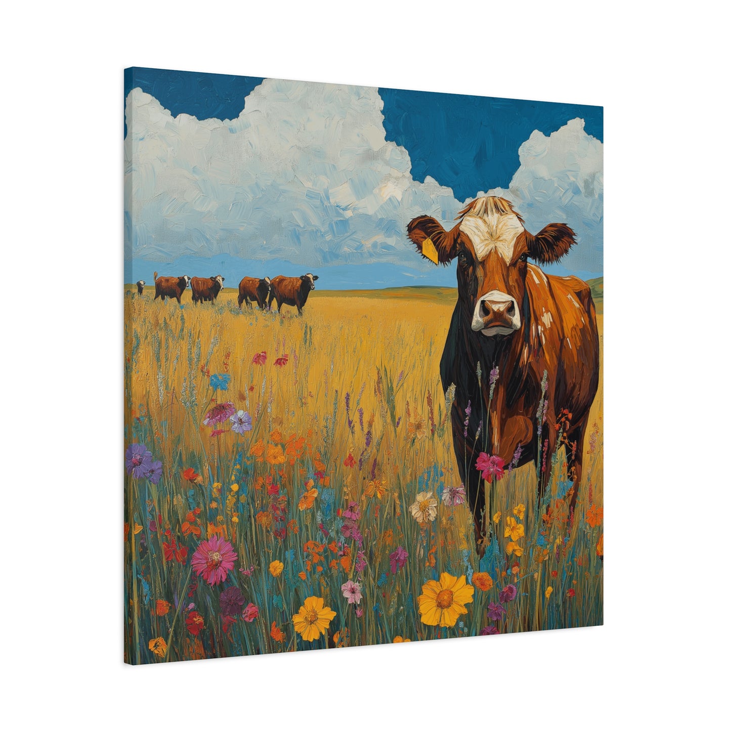 Rustic Cow Canvas Wall Art - Vibrant Farm Landscape Decor