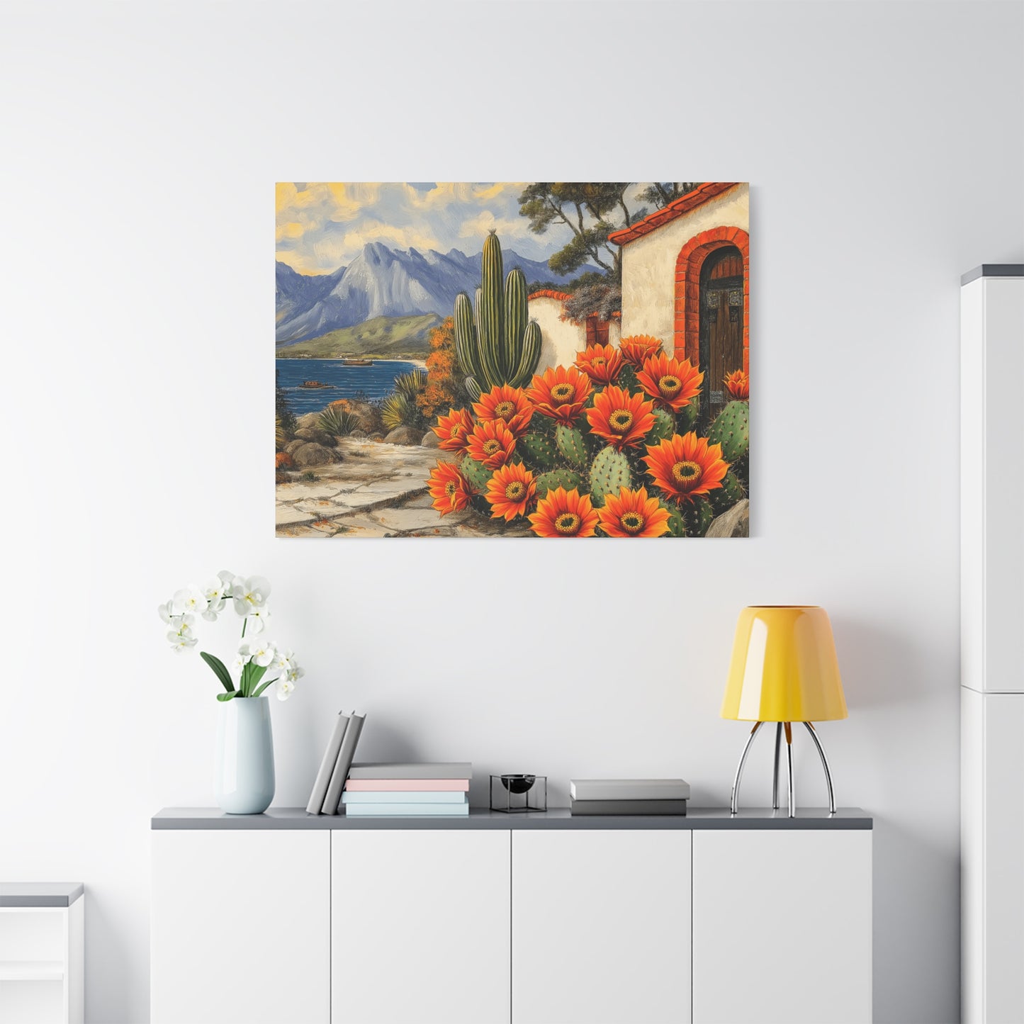 Vibrant Cactus Landscape Canvas Art - 1.25" Stretched Matte Print