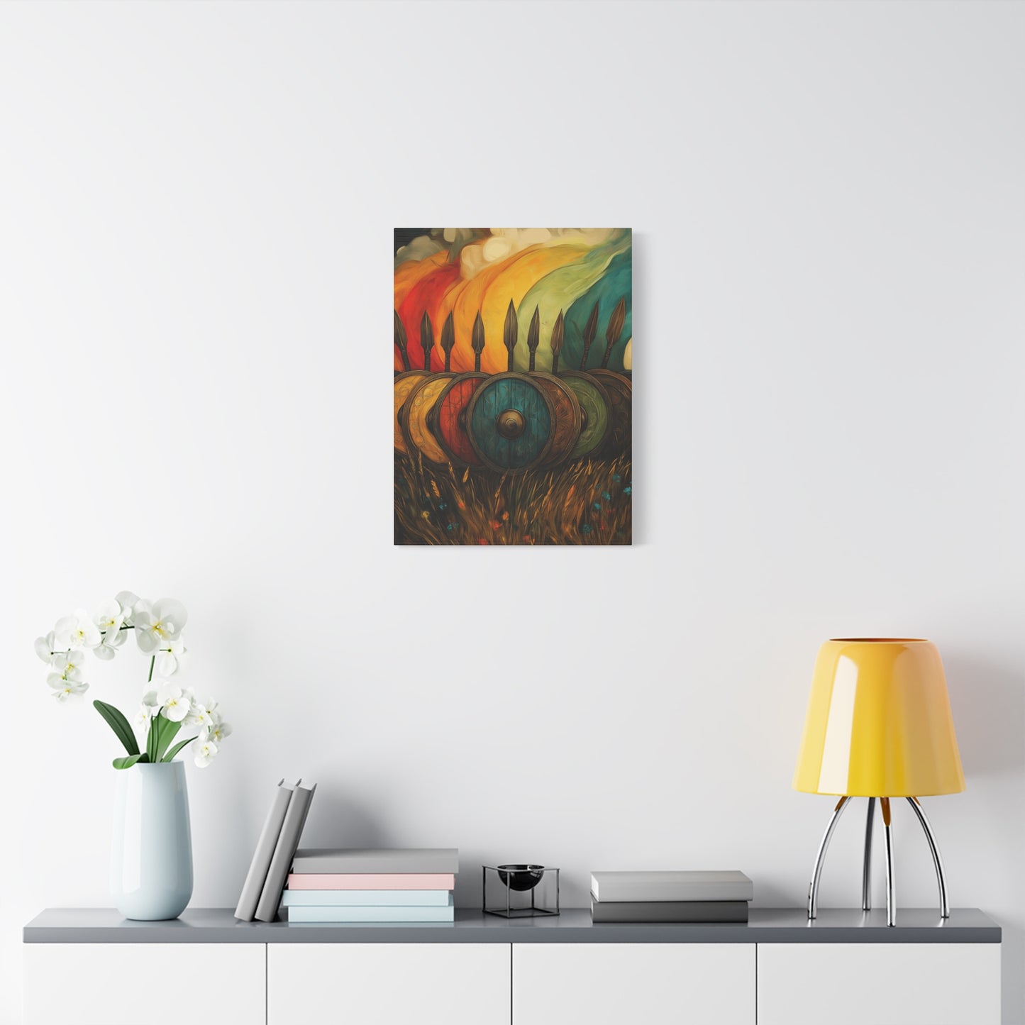 Vibrant Shield Canvas Art - Colorful Stretched Wall Decoration