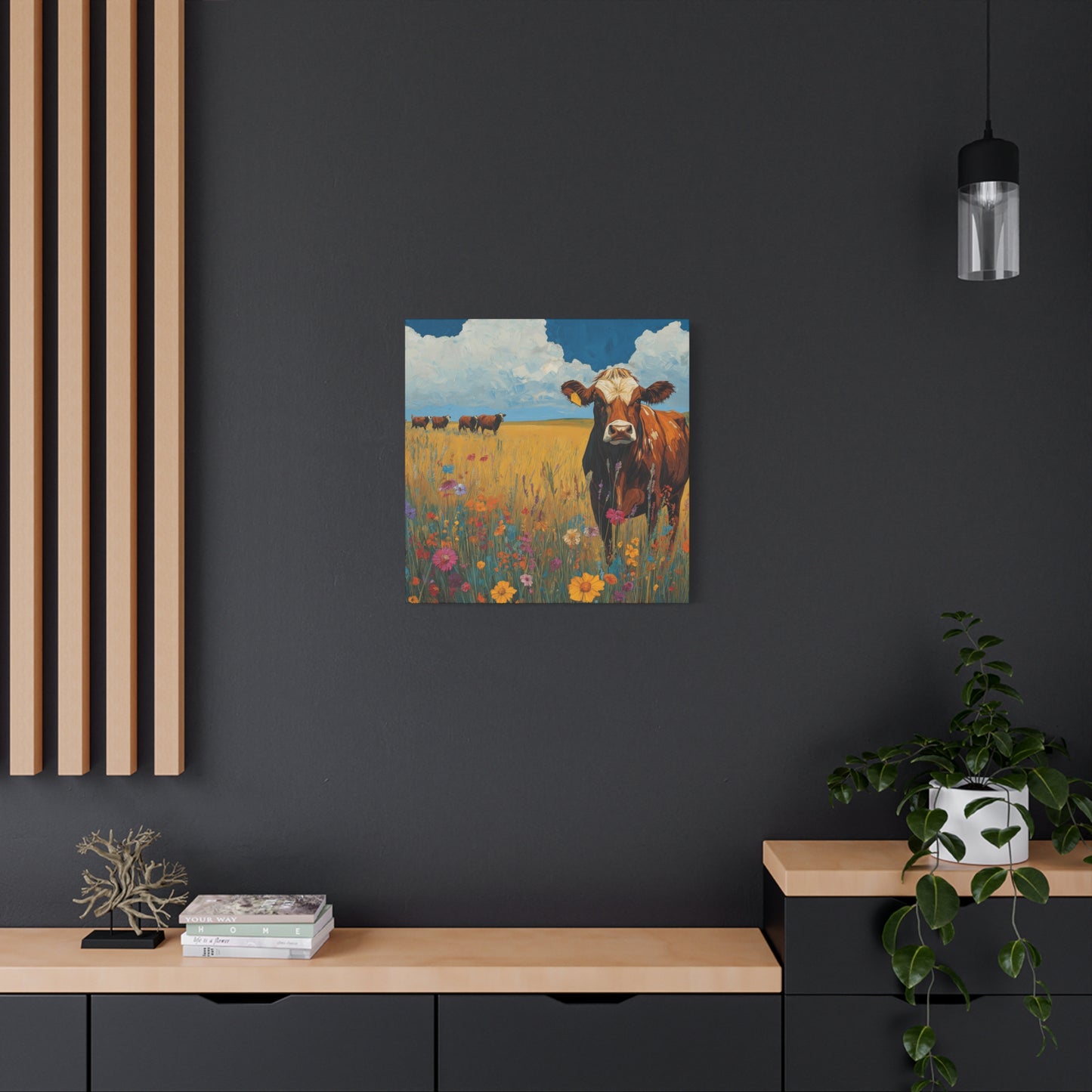 Rustic Cow Canvas Wall Art - Vibrant Farm Landscape Decor
