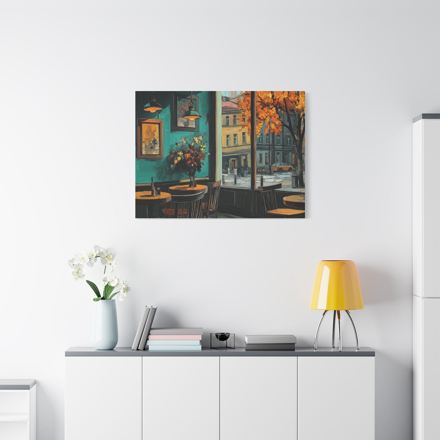 Autumn Café Wall Art Print - Stretched Matte Canvas (1.25")