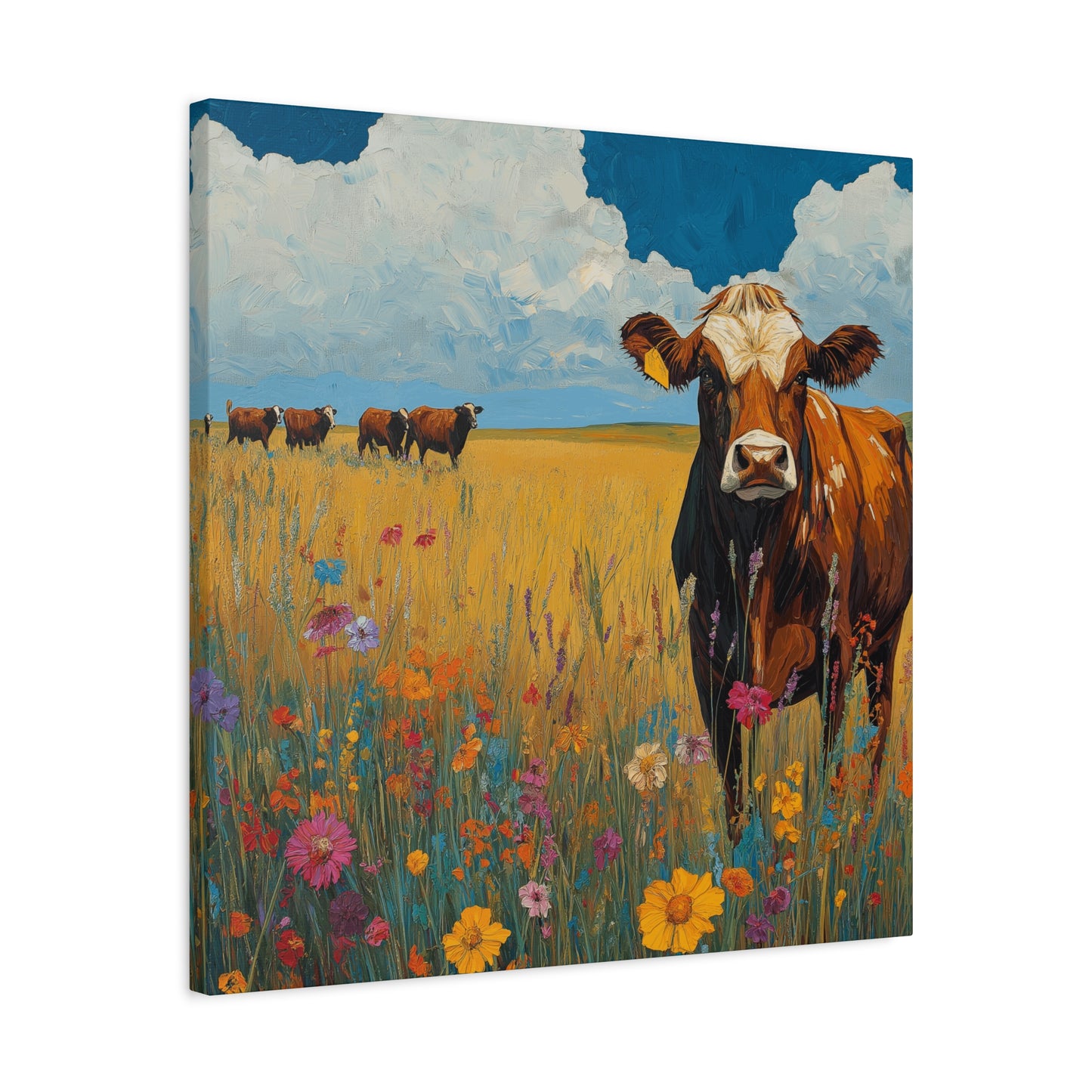 Rustic Cow Canvas Wall Art - Vibrant Farm Landscape Decor