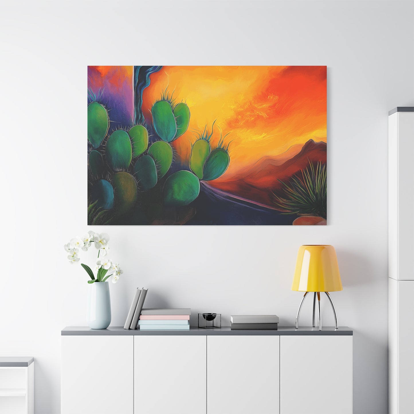 Vibrant Cactus Sunset Canvas Wall Art