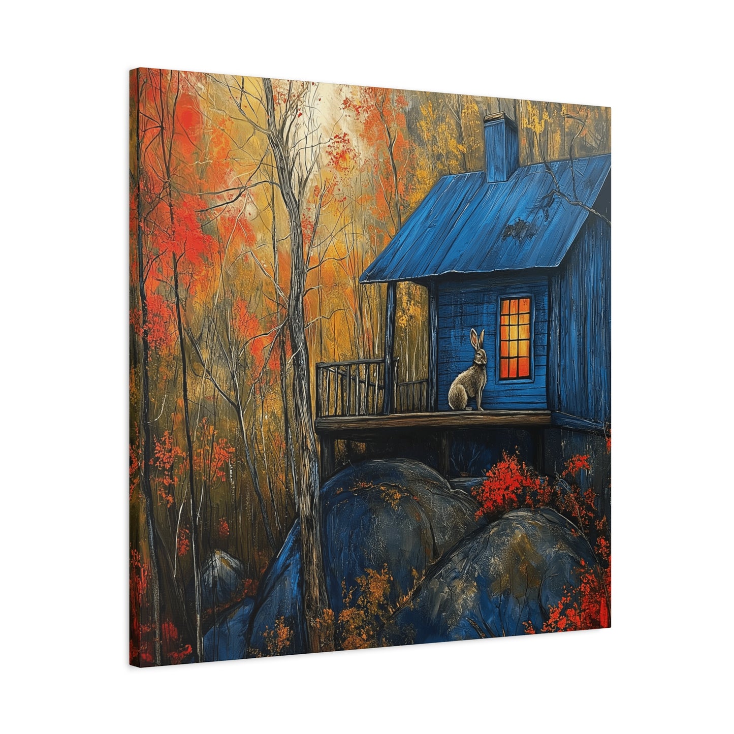 Canvas Print - Rabbit on Porch of Rustic Cabin