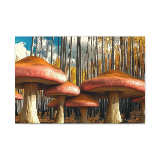 Mushrooms in Aspen Forest Canvas Art Print