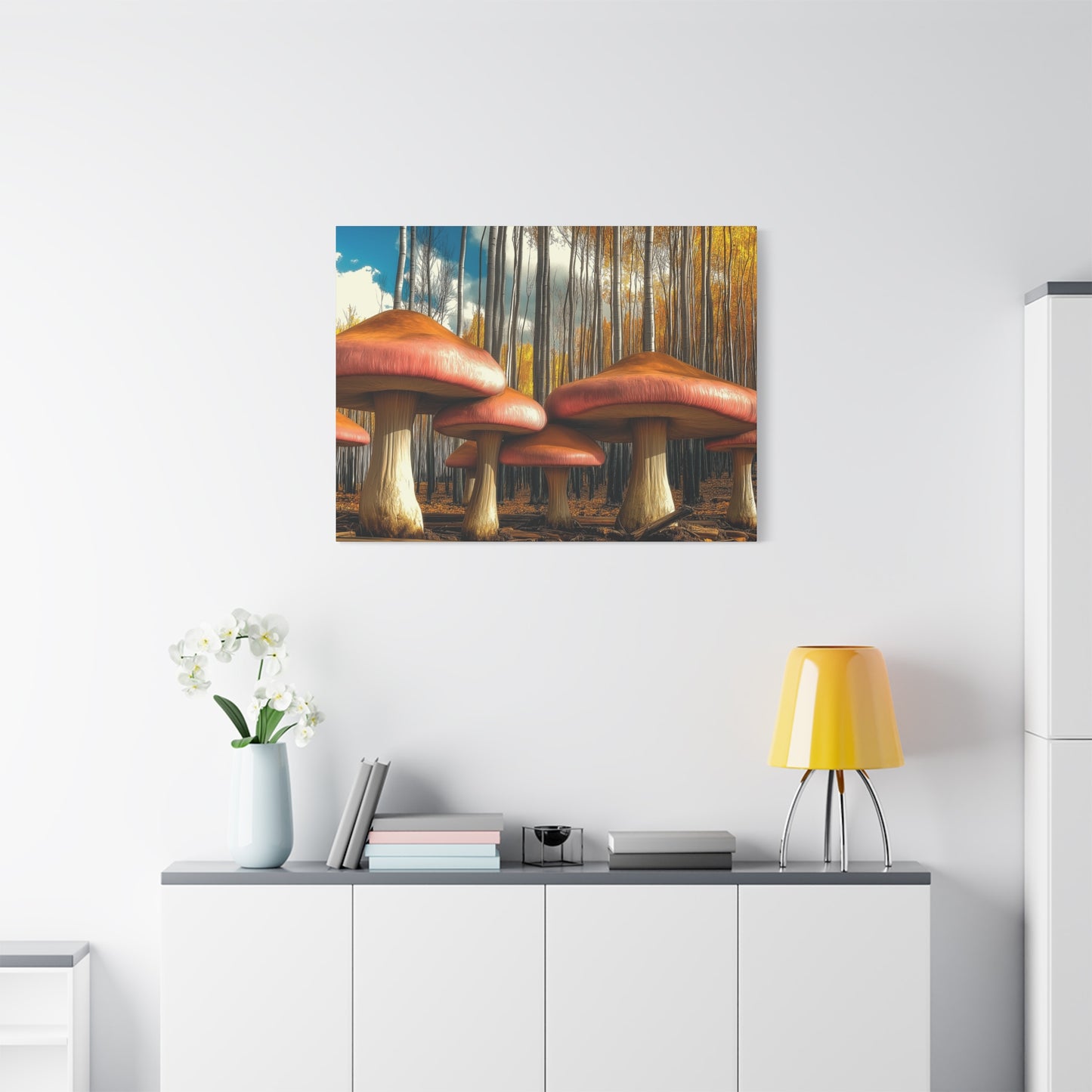 Mushrooms in Aspen Forest Canvas Art Print