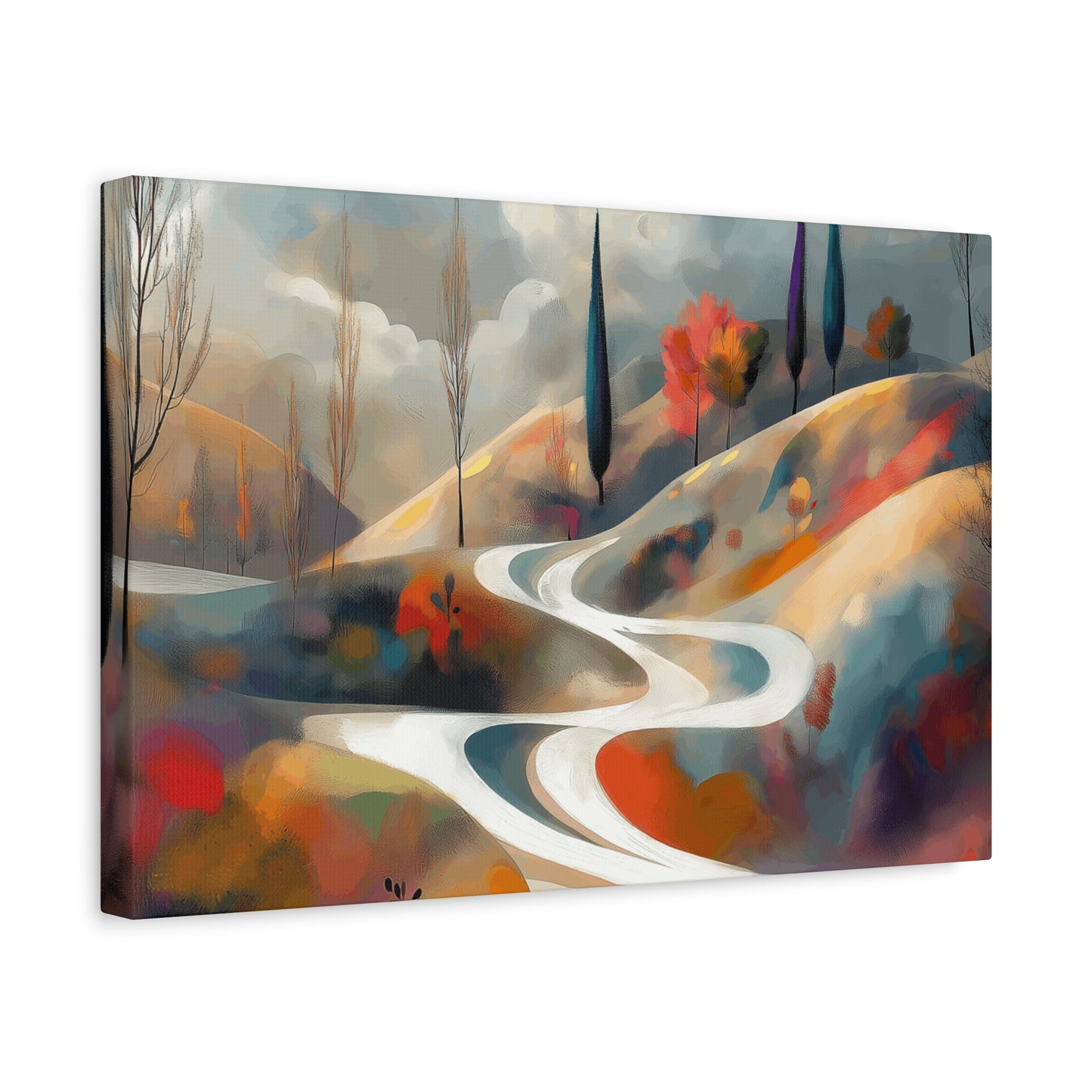 Stretched Matte Canvas Art - Serene Landscape with Winding Road