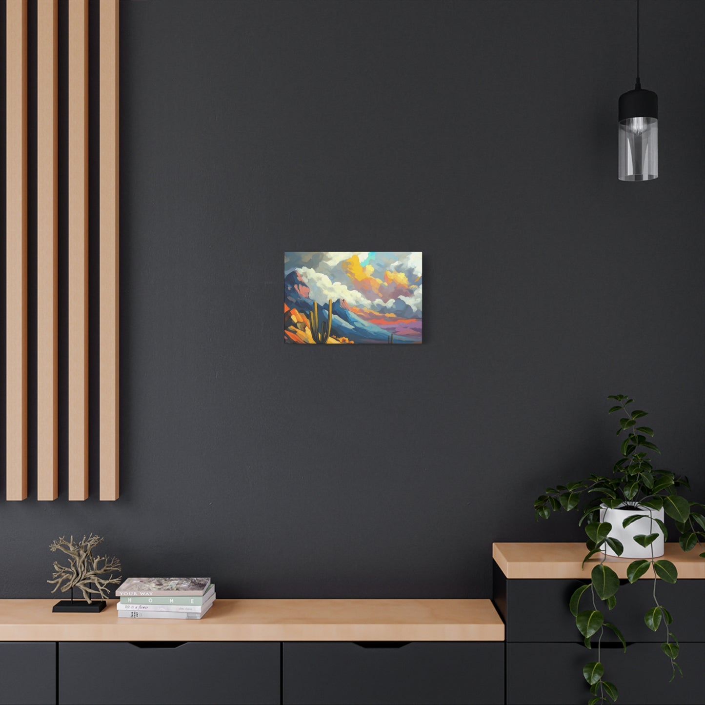 Vibrant Landscape Canvas Art - Cactus and Mountains Decor