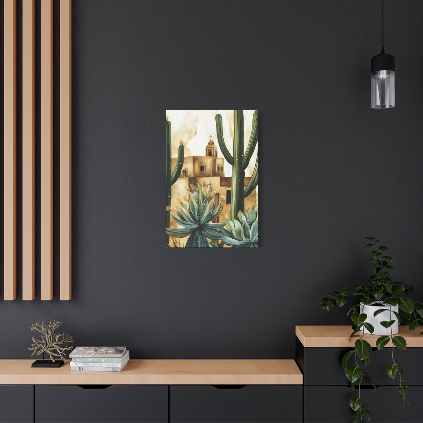 Canvas Wall Art - Desert Adobe Church and Cacti Flourish