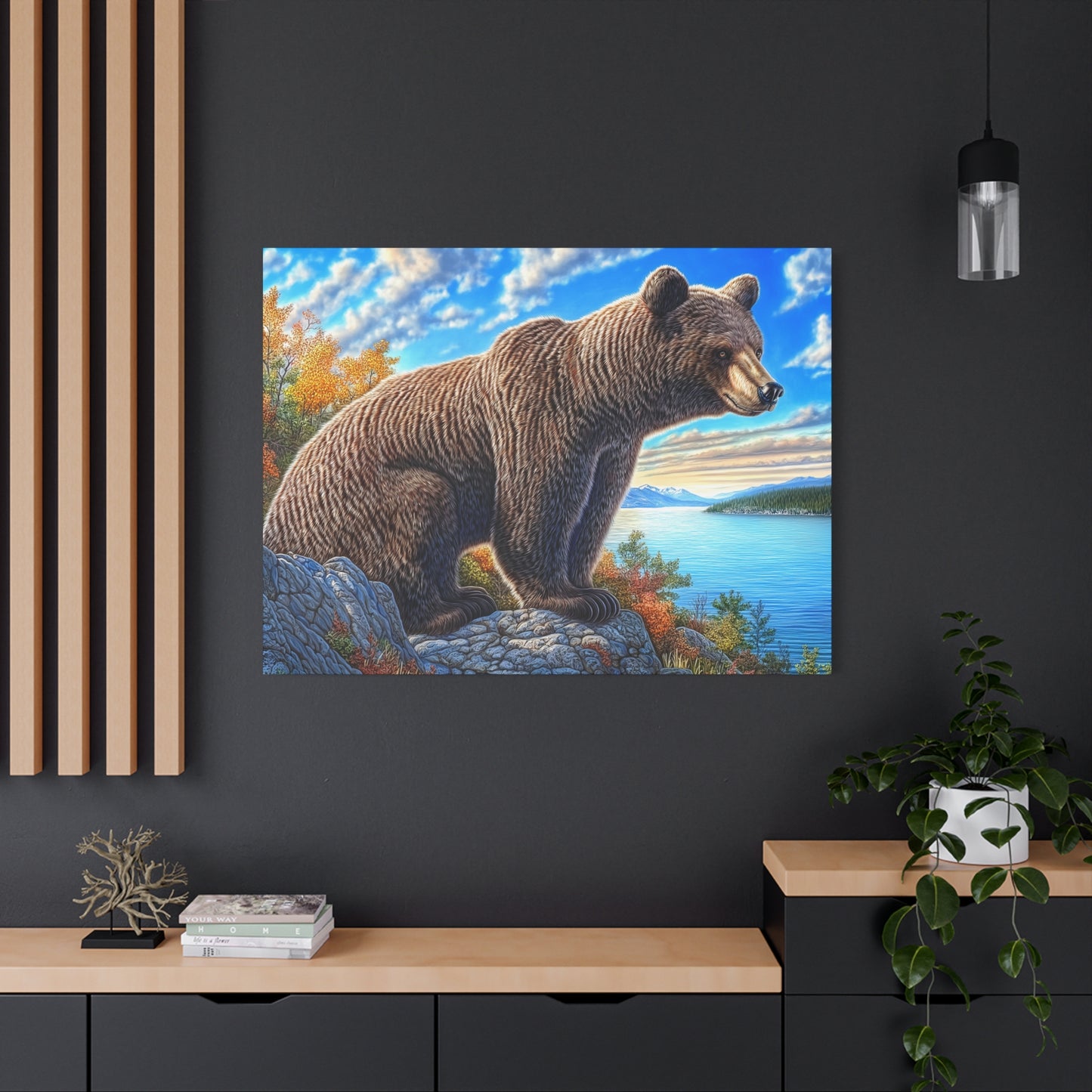 Canvas Wall Art - Colorado Brown Bear near Lake