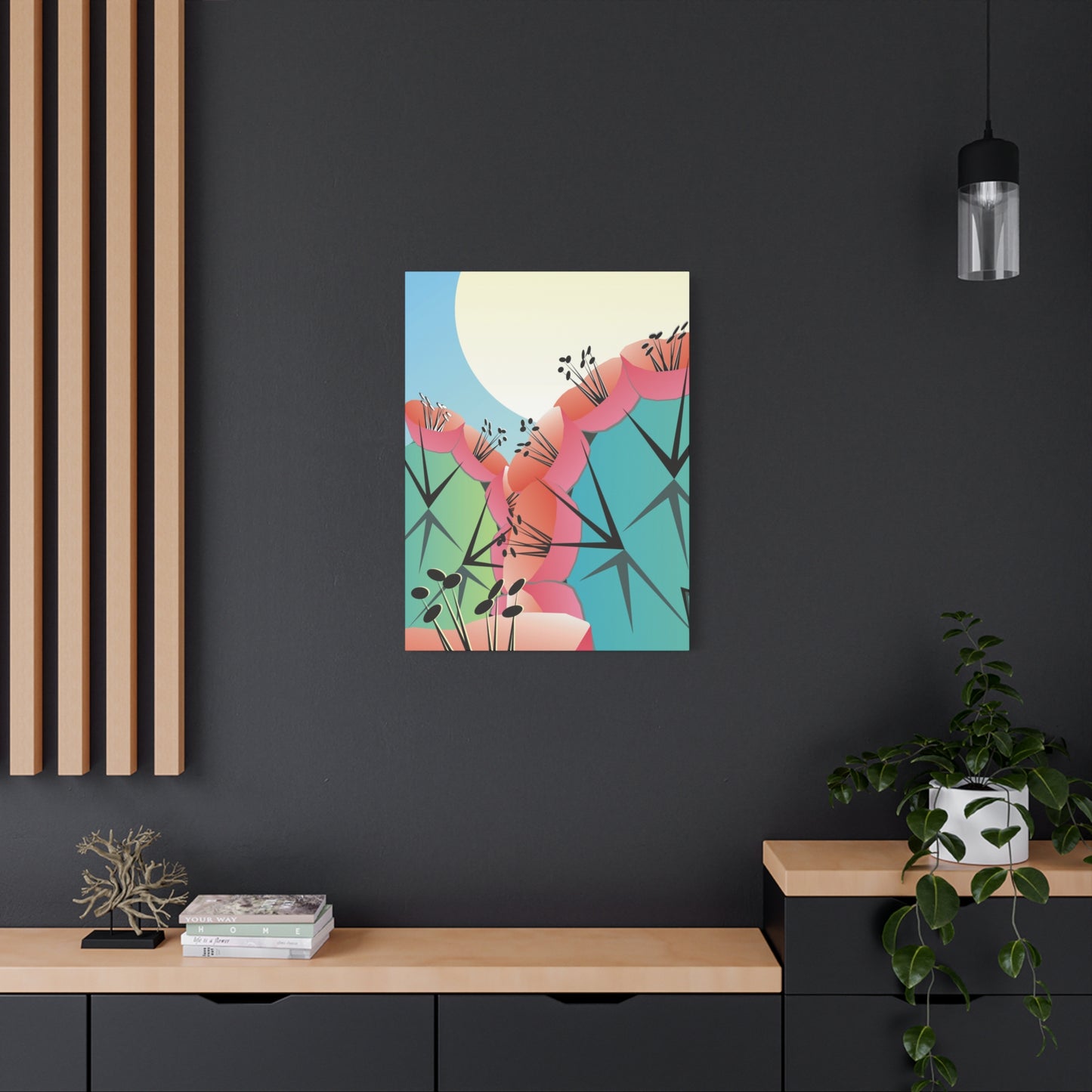 Canvas Print - Many Cacti and Moon in Desert
