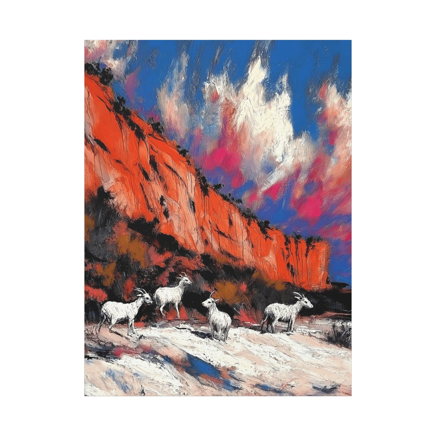 Goats in Vibrant Landscape Canvas Art