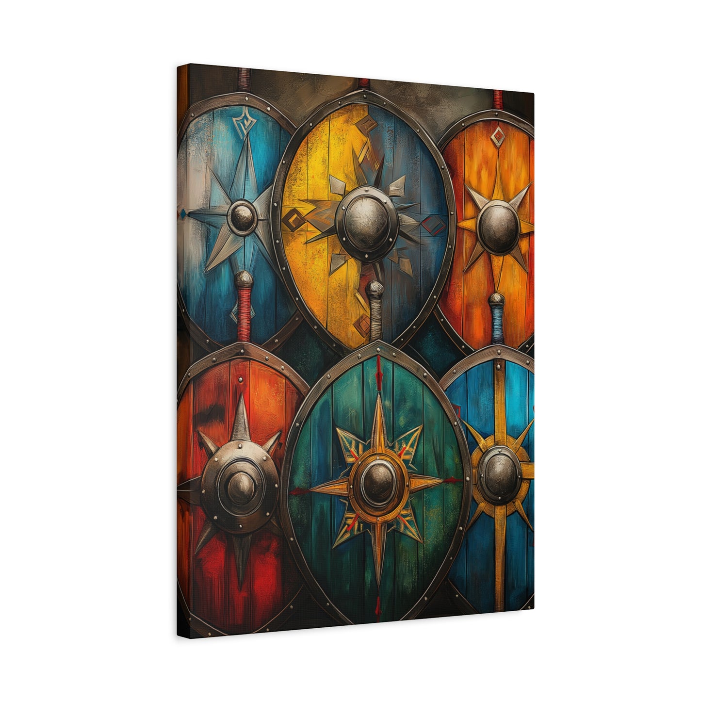 Vibrant Shield Art Canvas Print - Warrior Decor for Home