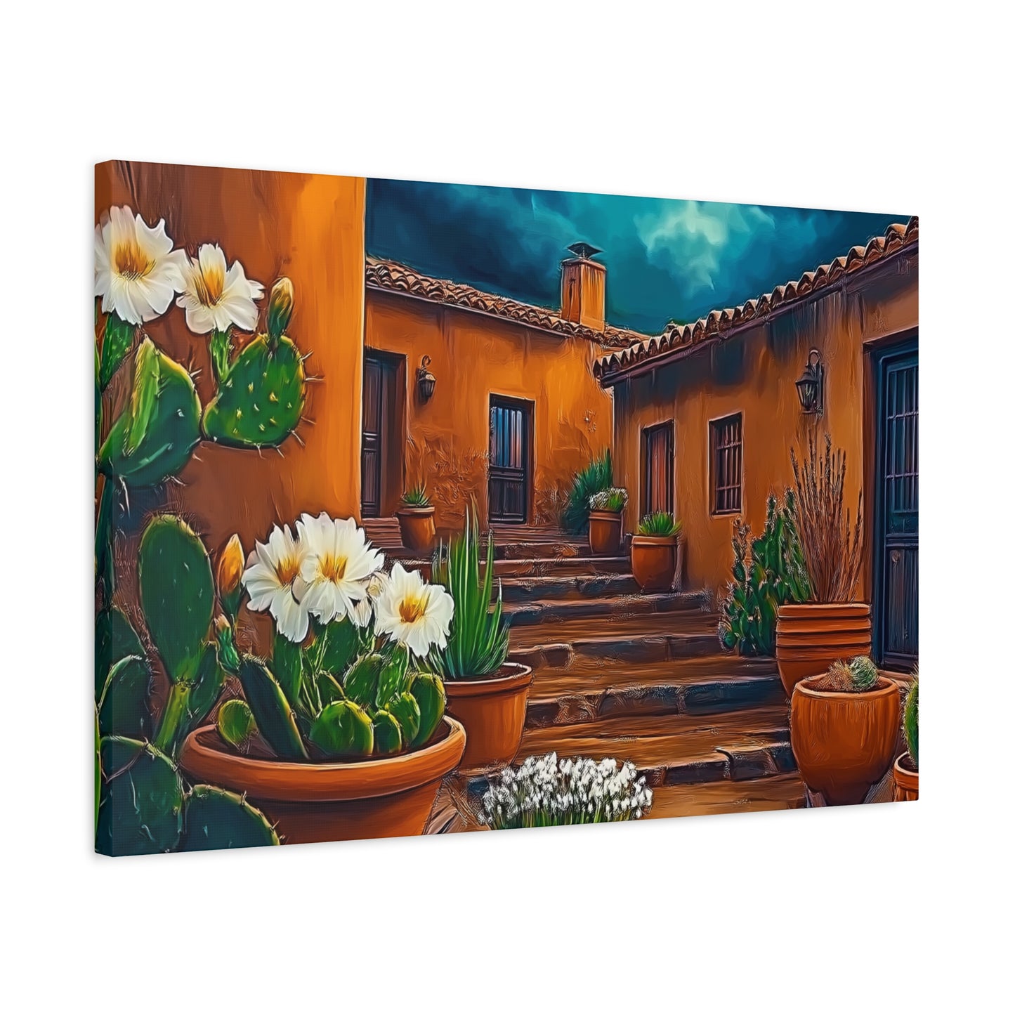 Canvas Print - NM Pueblo Cacti White Flower