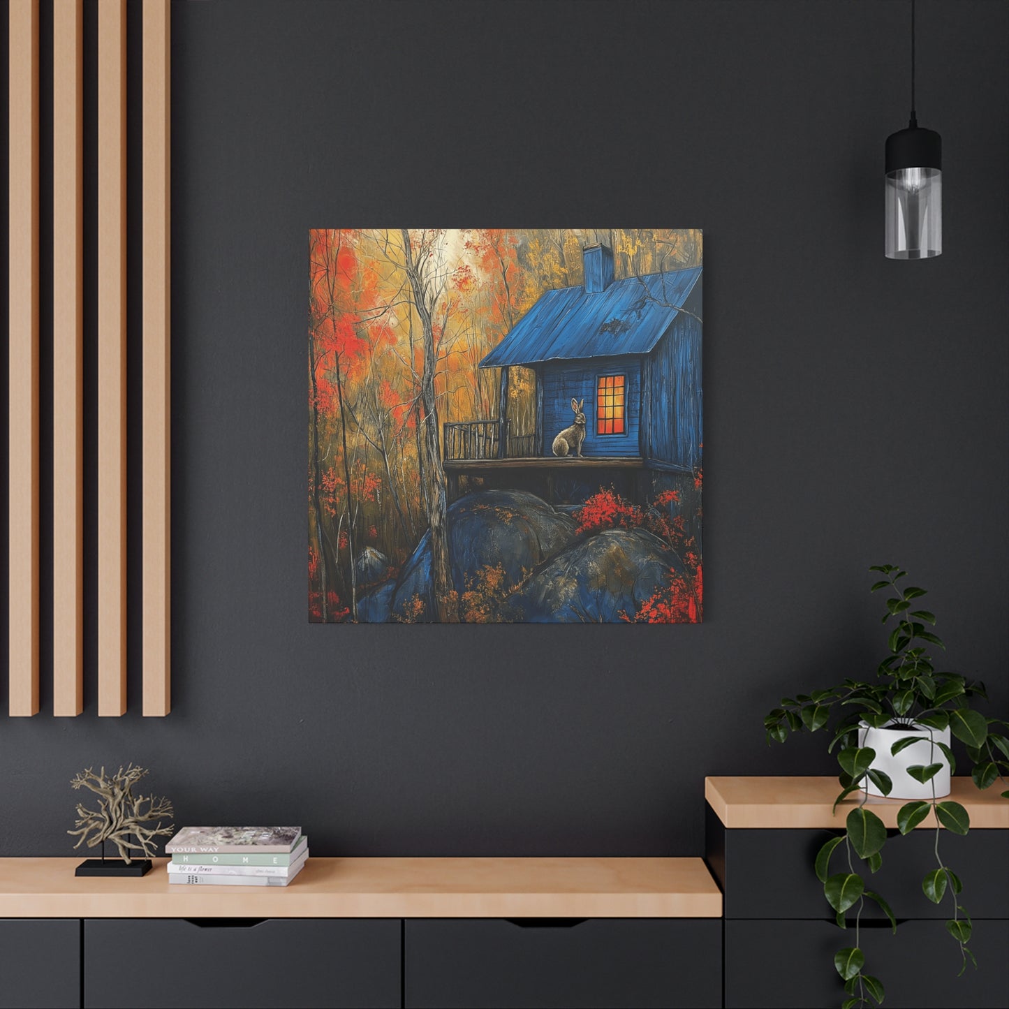 Canvas Print - Rabbit on Porch of Rustic Cabin