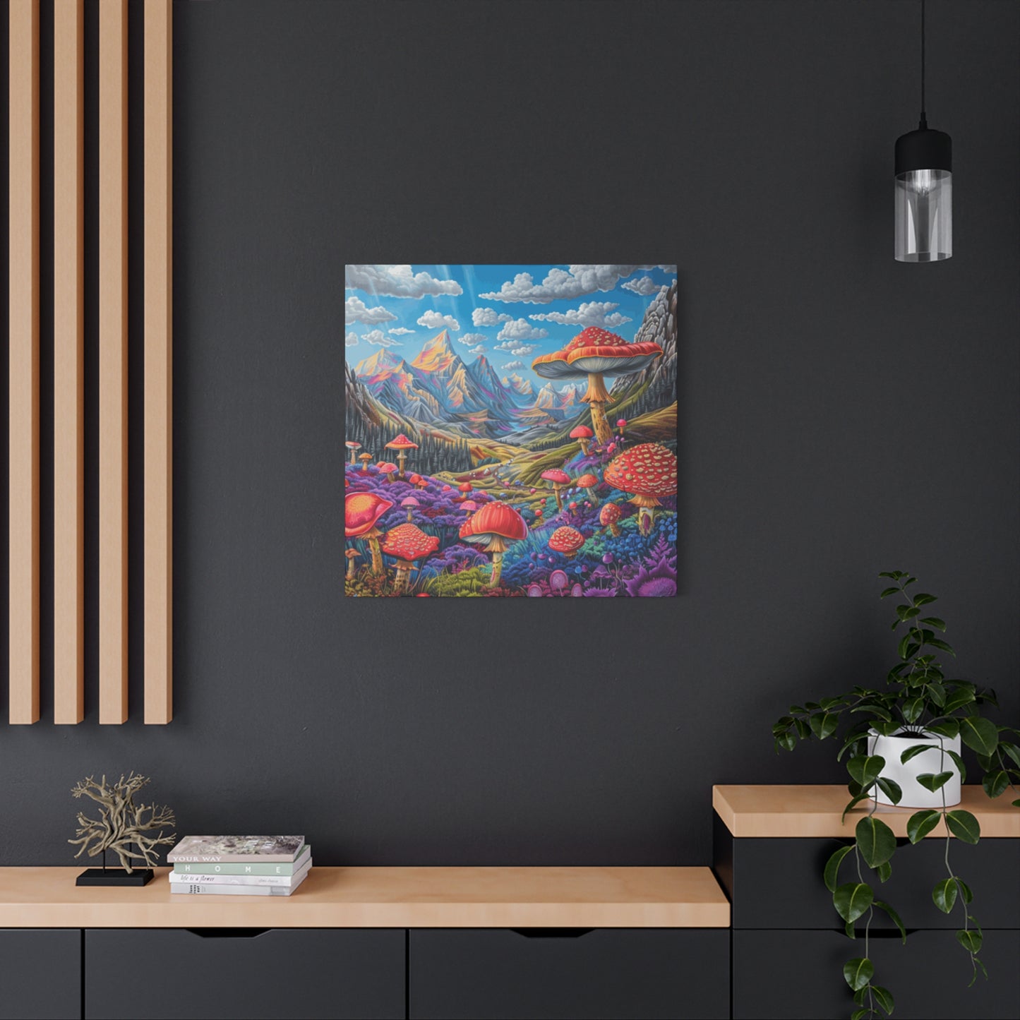 Vibrant Mushroom Landscape Canvas Art | Stretched Matte Wall Decor