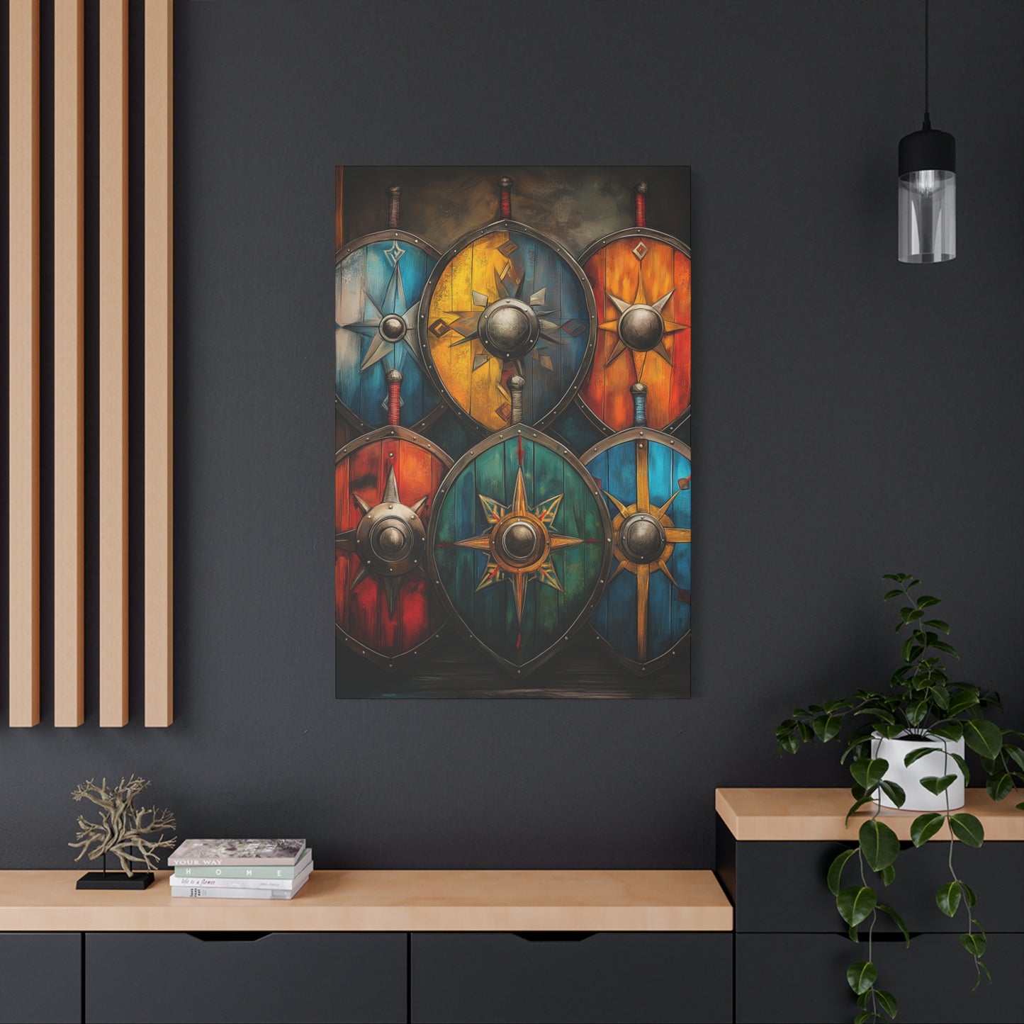 Vibrant Shield Art Canvas Print - Warrior Decor for Home