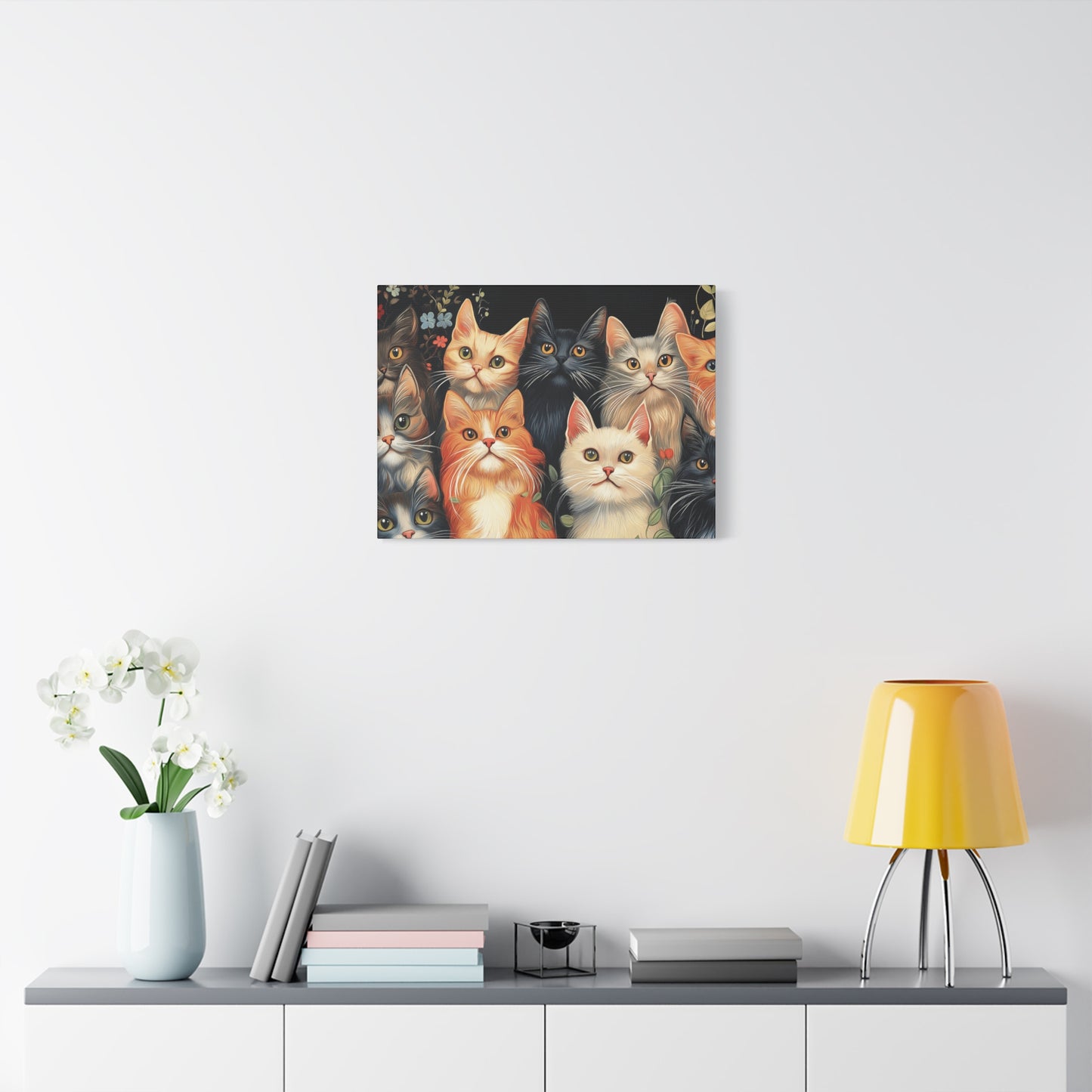 Whimsical Cat Canvas Art - Colorful Feline Wall Decoration
