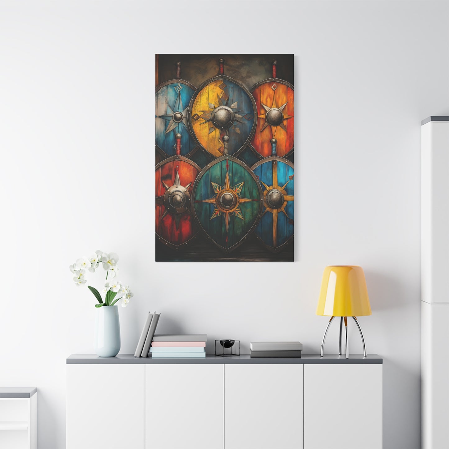 Vibrant Shield Art Canvas Print - Warrior Decor for Home