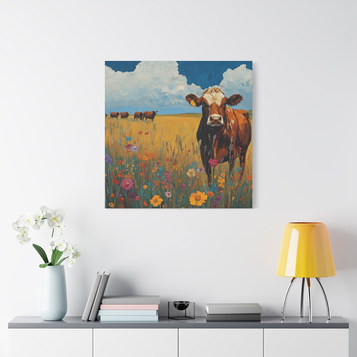 Rustic Cow Canvas Wall Art - Vibrant Farm Landscape Decor