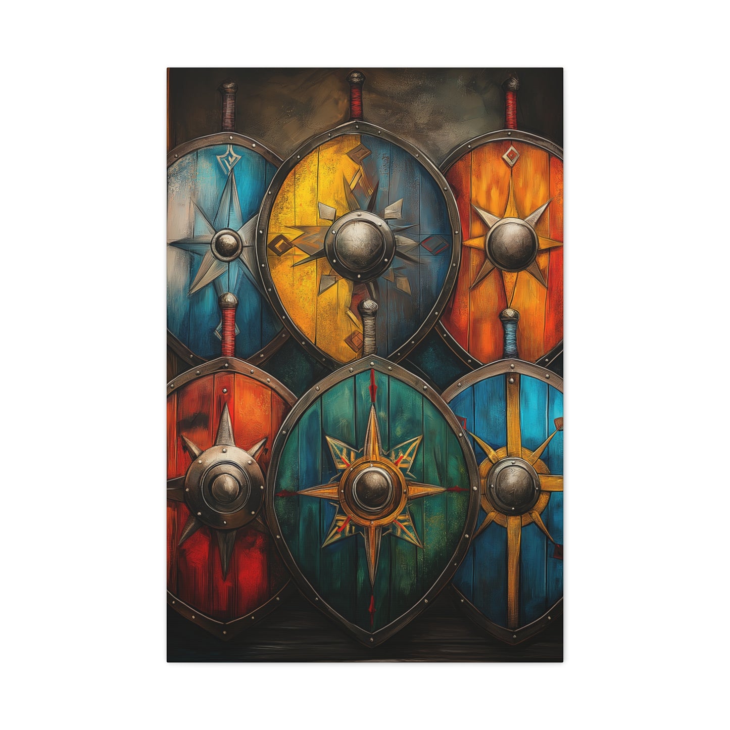 Vibrant Shield Art Canvas Print - Warrior Decor for Home