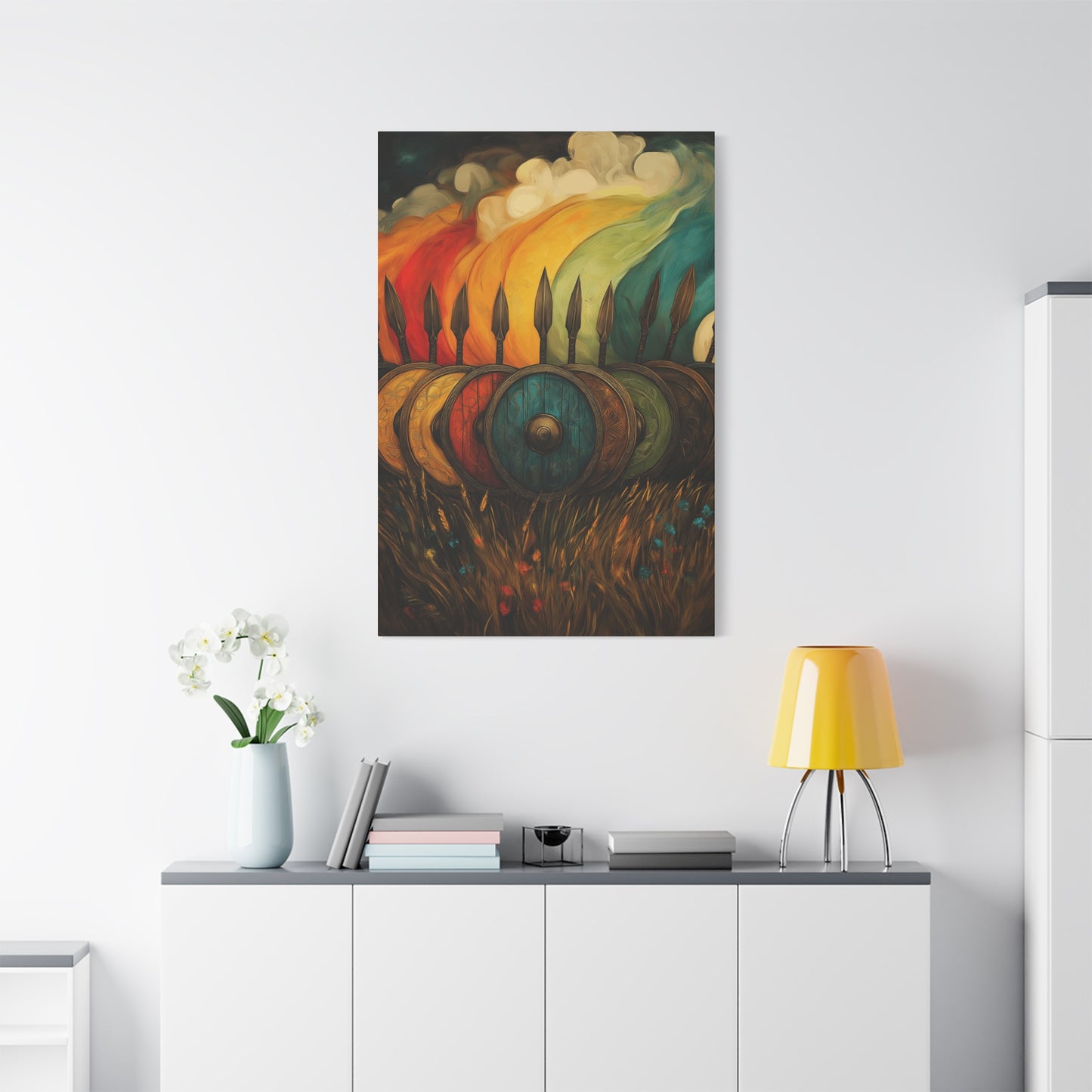 Vibrant Shield Canvas Art - Colorful Stretched Wall Decoration