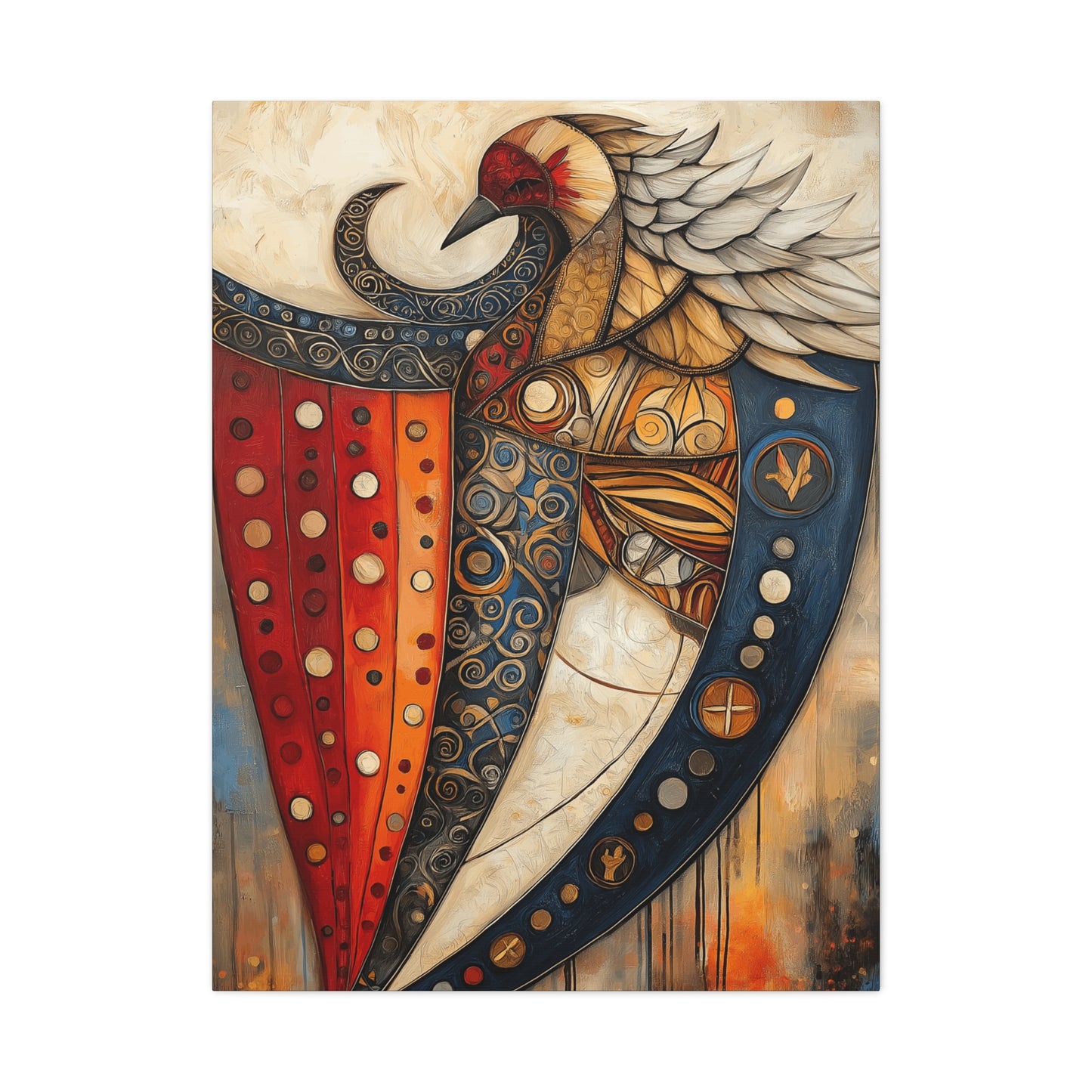 Artistic Stretched Canvas - Vibrant Shielded Bird Artwork