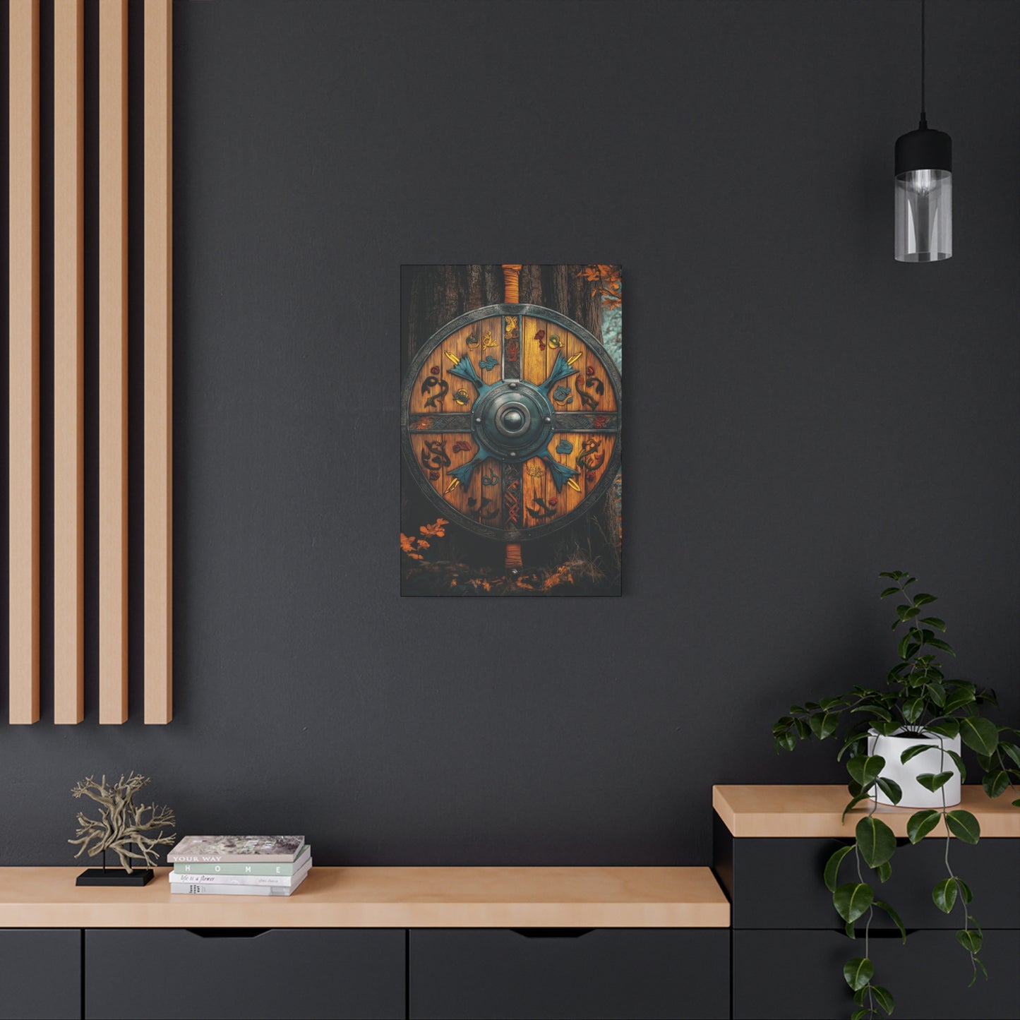 Viking Shield Wall Art - Matte Canvas Print, 1.25" Depth, Rustic Fantasy Decor