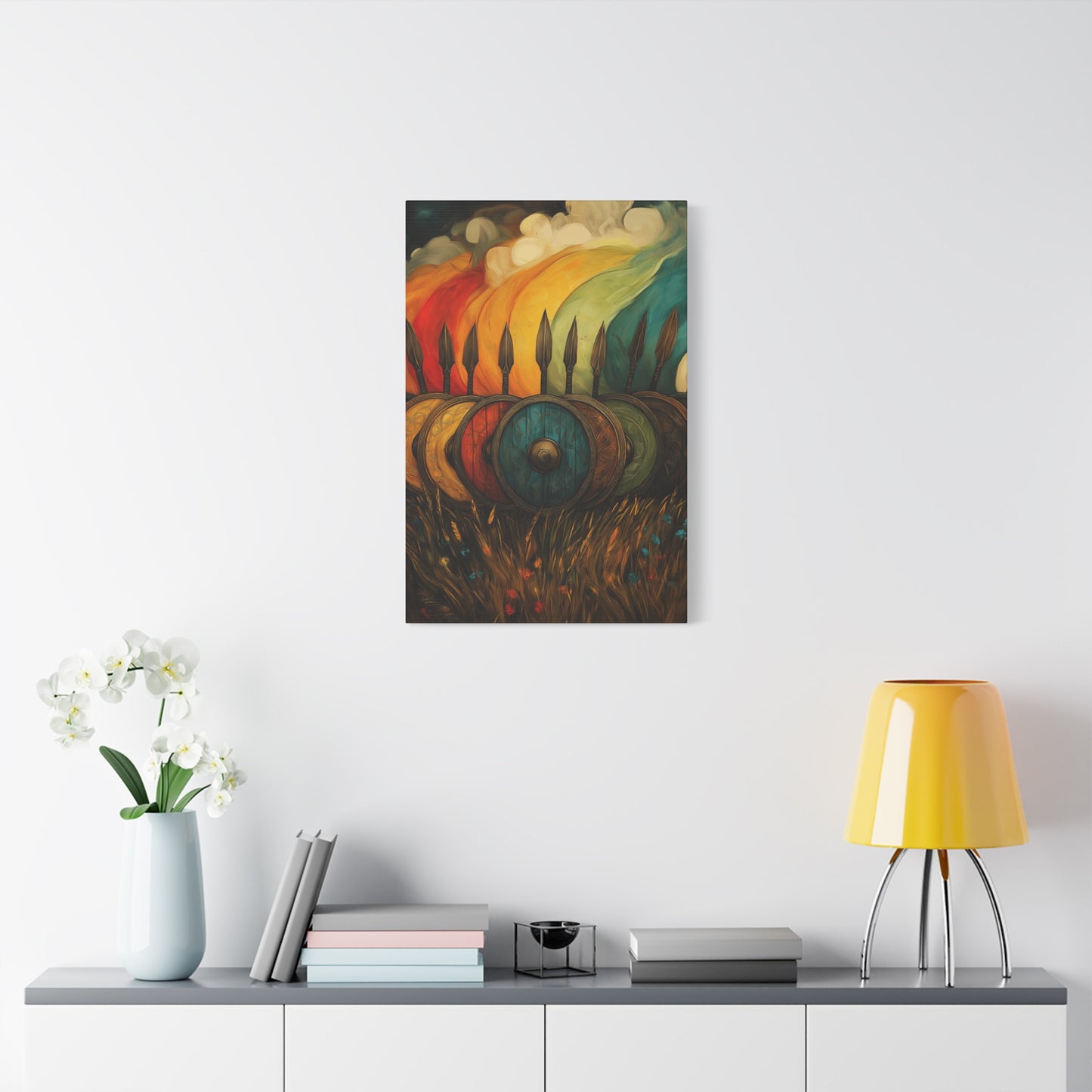 Vibrant Shield Canvas Art - Colorful Stretched Wall Decoration