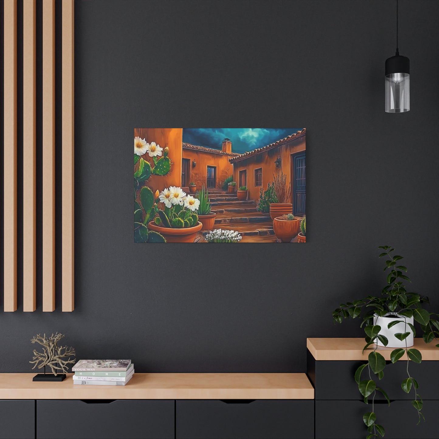 Canvas Print - NM Pueblo Cacti White Flower