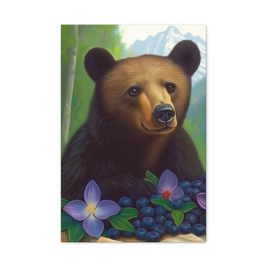 Canvas Wall Art - Rocky Mountain Bear with Purple Flowers