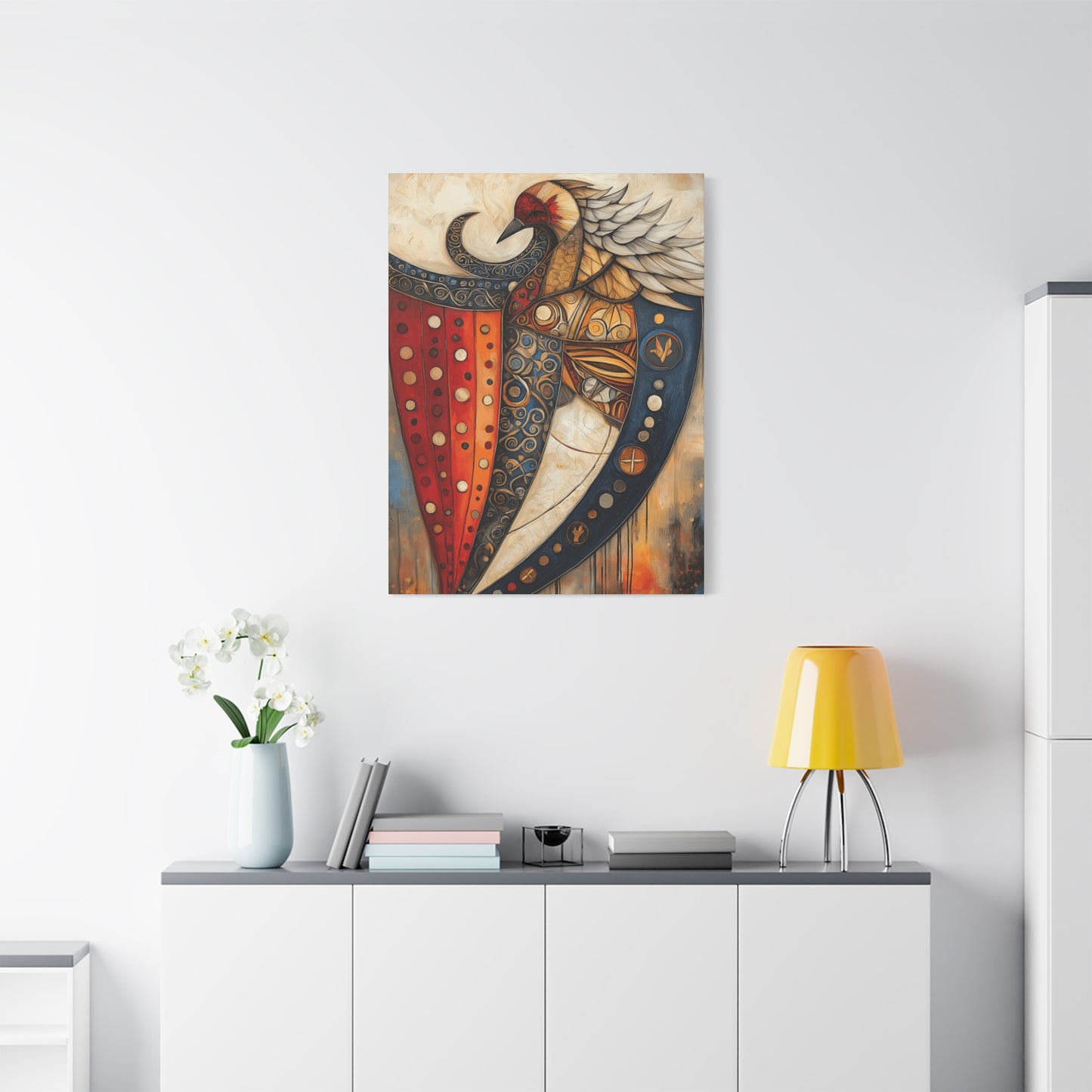 Artistic Stretched Canvas - Vibrant Shielded Bird Artwork